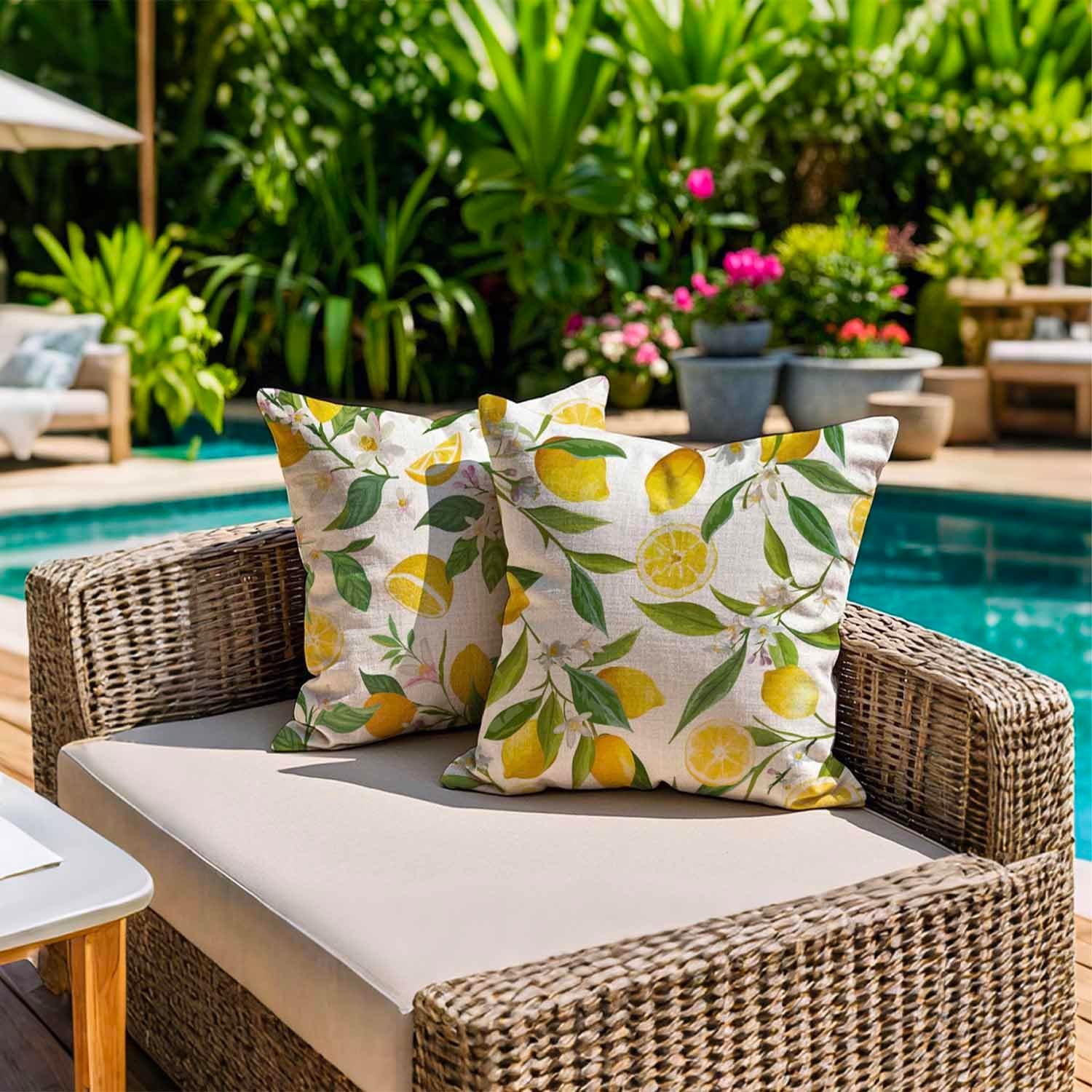 Housse Coussin 45 x 45 Exterieur Impermeable Jaune Citron Motif Floral Taie d'oreiller Décoratif Housses de Coussin Lot de 2 - 4