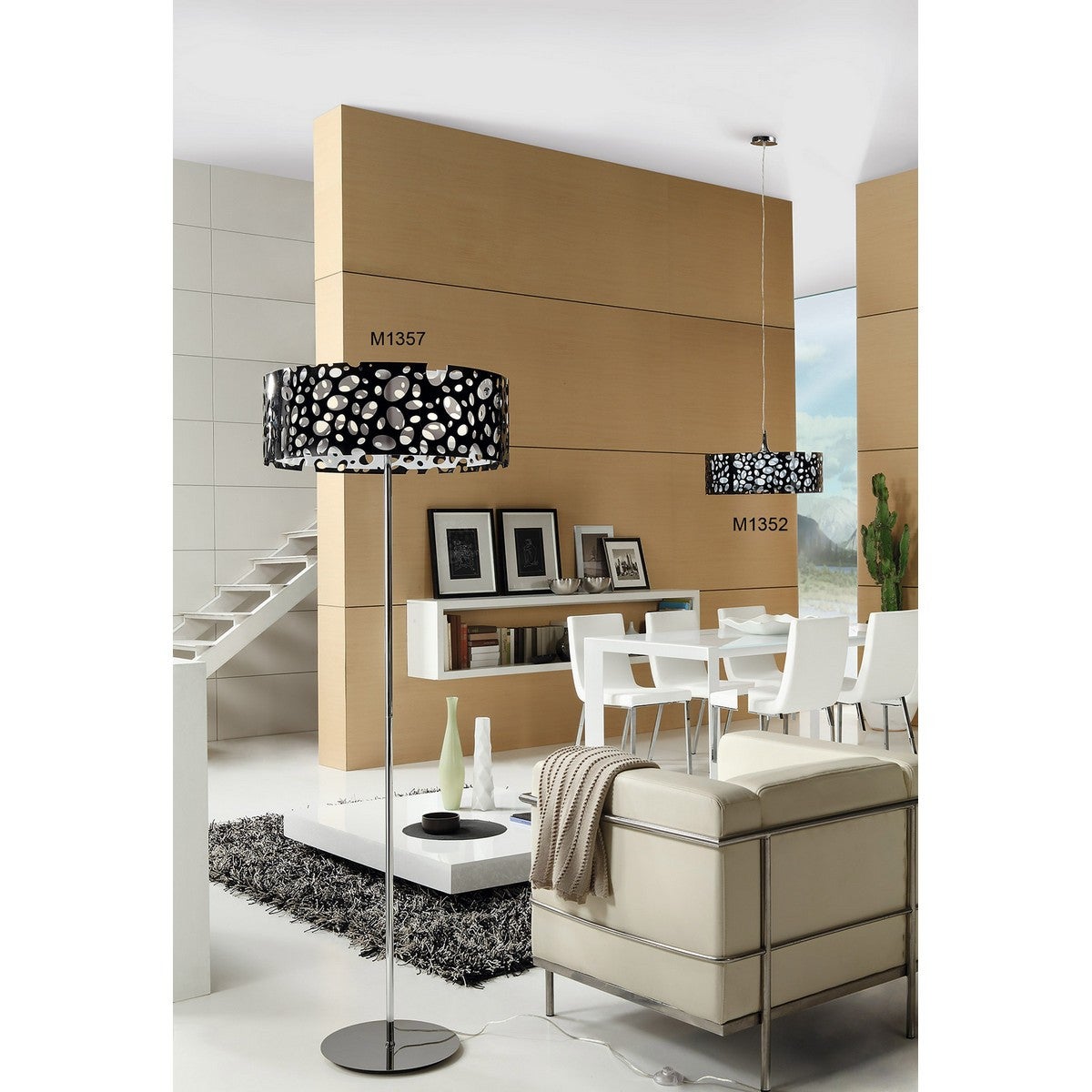 Suspension Lupin 4 Ampoules E27, noir brillant/arylique blanc/chrome poli - 4