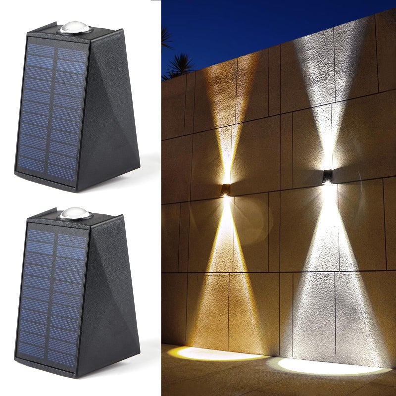 Zewnętrzne lampy ścienne solarne mAh K wodoodporne na ogrodzenie werandę patio garaż pergolę do ogrodu dwukolorowe zestaw szt