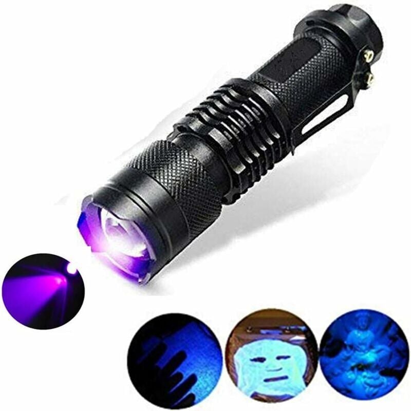 Lampa błyskowa UV, tryb 300LM z regulacją zoomu 395nm w trybie ultrafioletowym 395nm do wykrywania plam po psach, weryfikacji banknotów i paszportów
