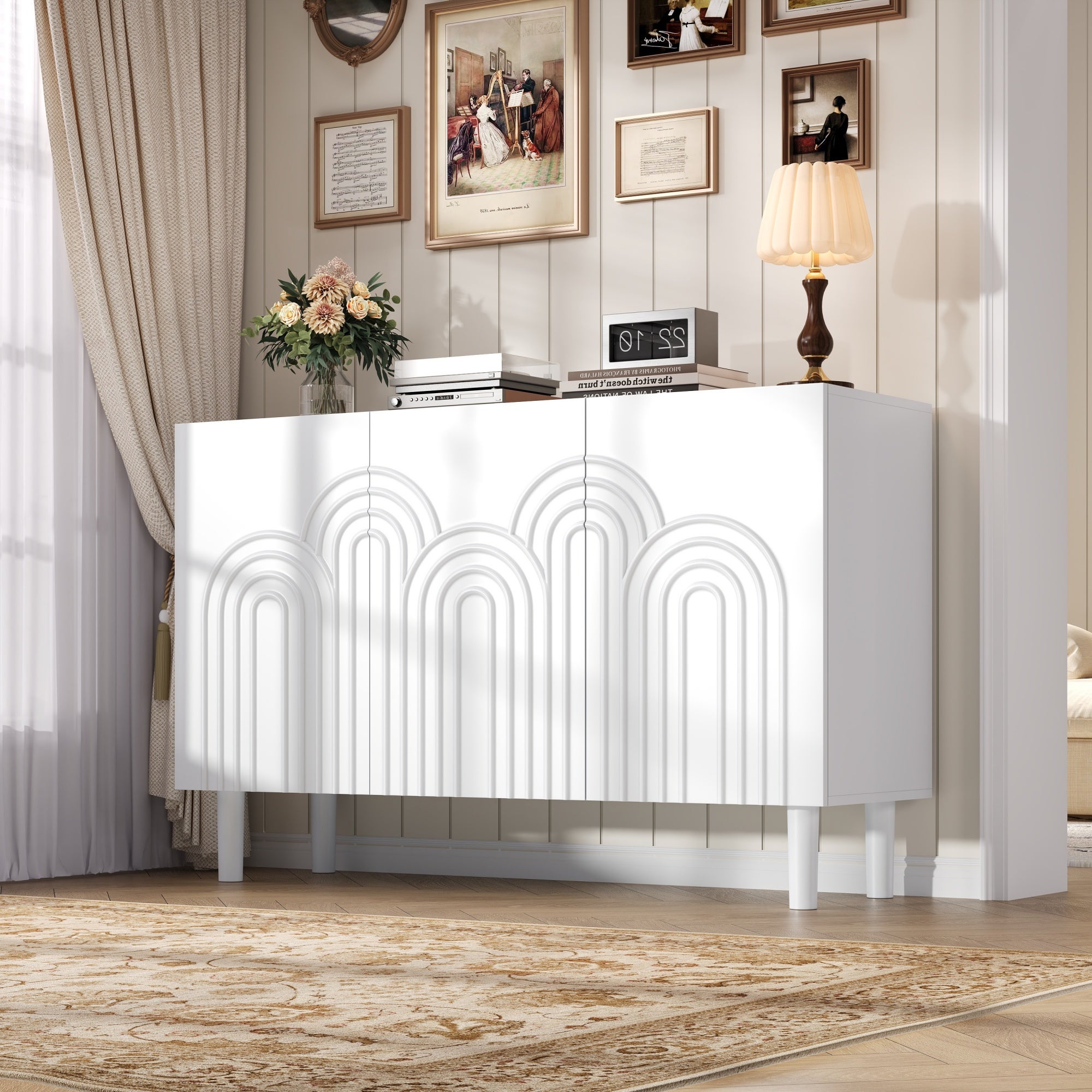Komoda z 3 drzwiami - 120 x 38,5 x 79 cm - MDF - Półka regulowana - Biała