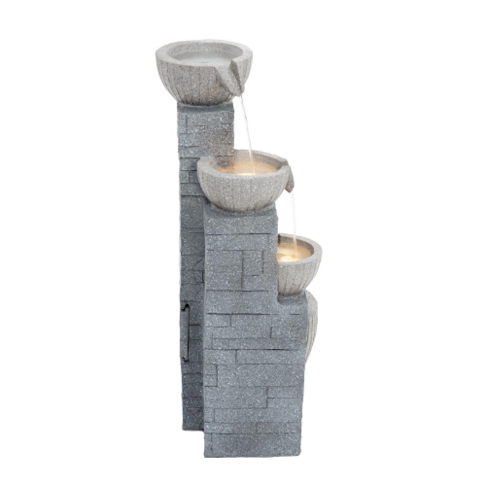 Bassin 80 cm en pierre superposée avec fontaine LED – jardin, terrasse, balcon, pelouse, gris pierre, oasis tranquille. - 7
