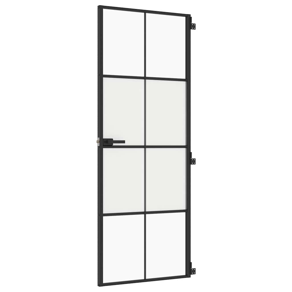Puerta interior delgada negra vidrio y aluminio 76x201,5 cm