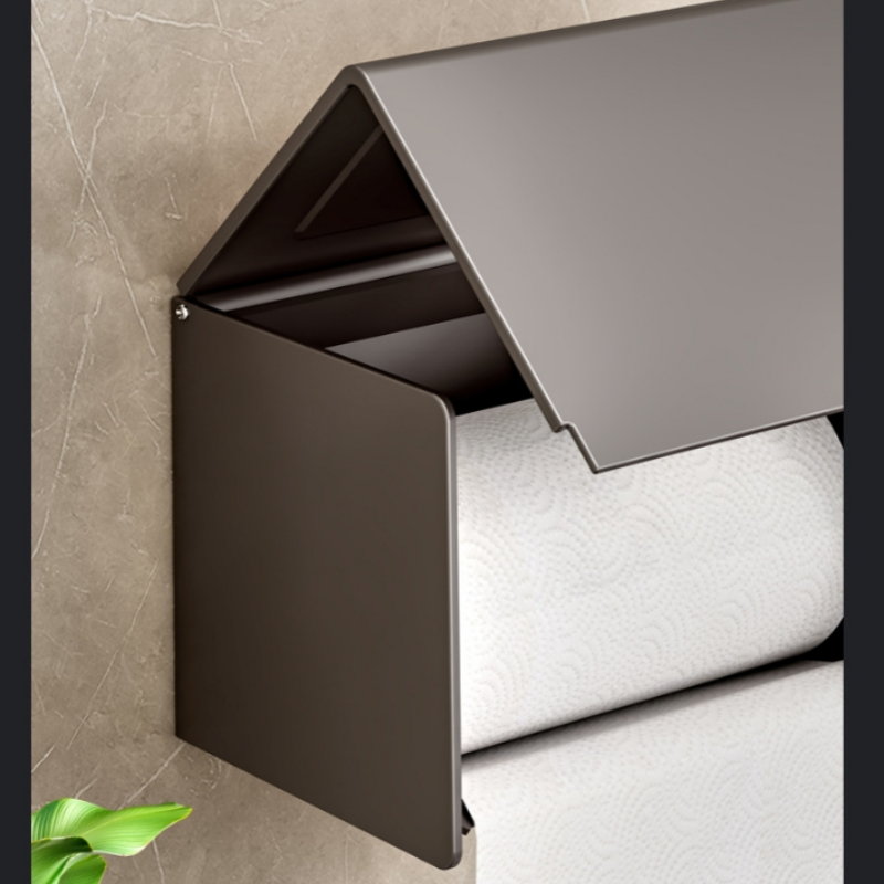 Uchwyt na papier toaletowy do łazienki, uchwyt na rolkę papieru, dozownik papieru toaletowego, bez otworów, 20×12×13 cm - Szary - 4