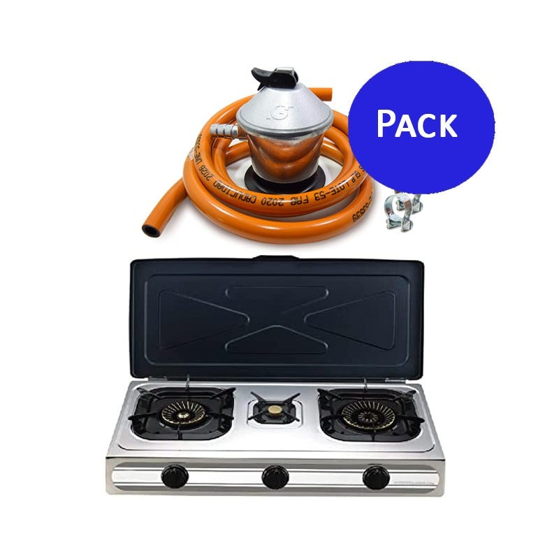 Orbegozo FO 1710 Réchaud à Gaz 1 Feu – Acier Inox, Triple Couronne 4,3 KW, Piézo & Sécurité