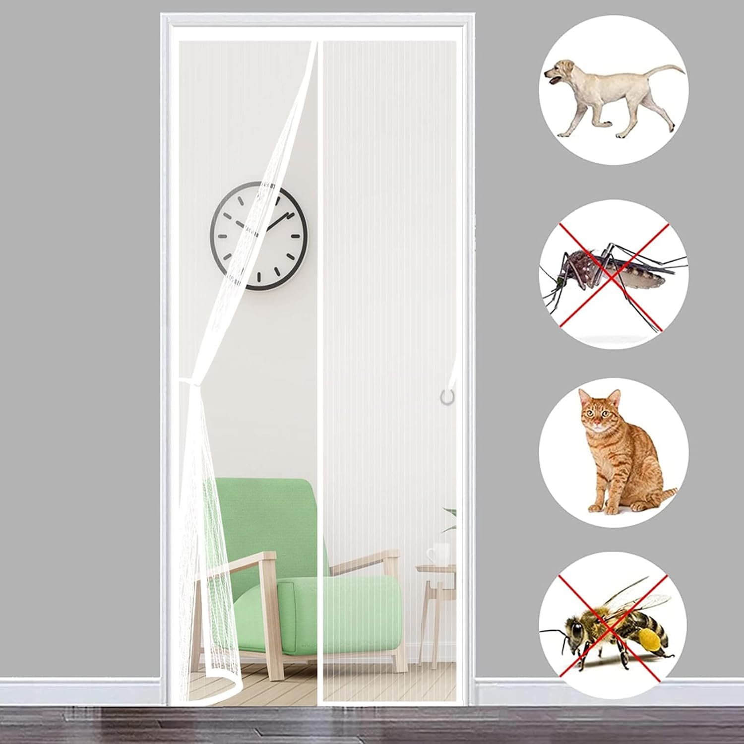 Mosquitera para puerta 110x220cm, cortina magnética para puerta, mosquitera con cierre automático, mosquitera para puertas (blanco)
