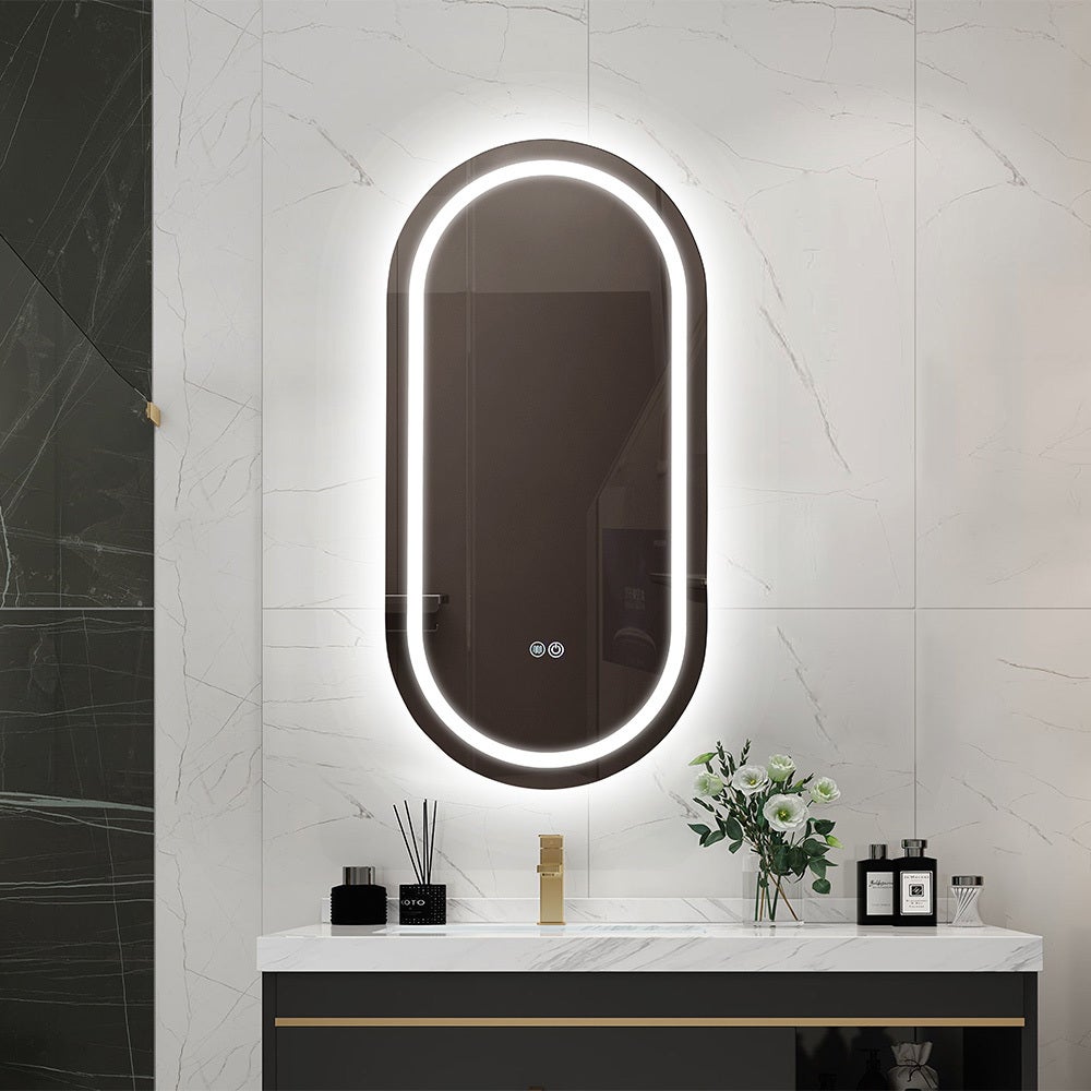 Miroir Salle De Bain Ovale LED 90x45cm - Anti-buée, 3 Couleurs Réglables, Dimmable, IP44