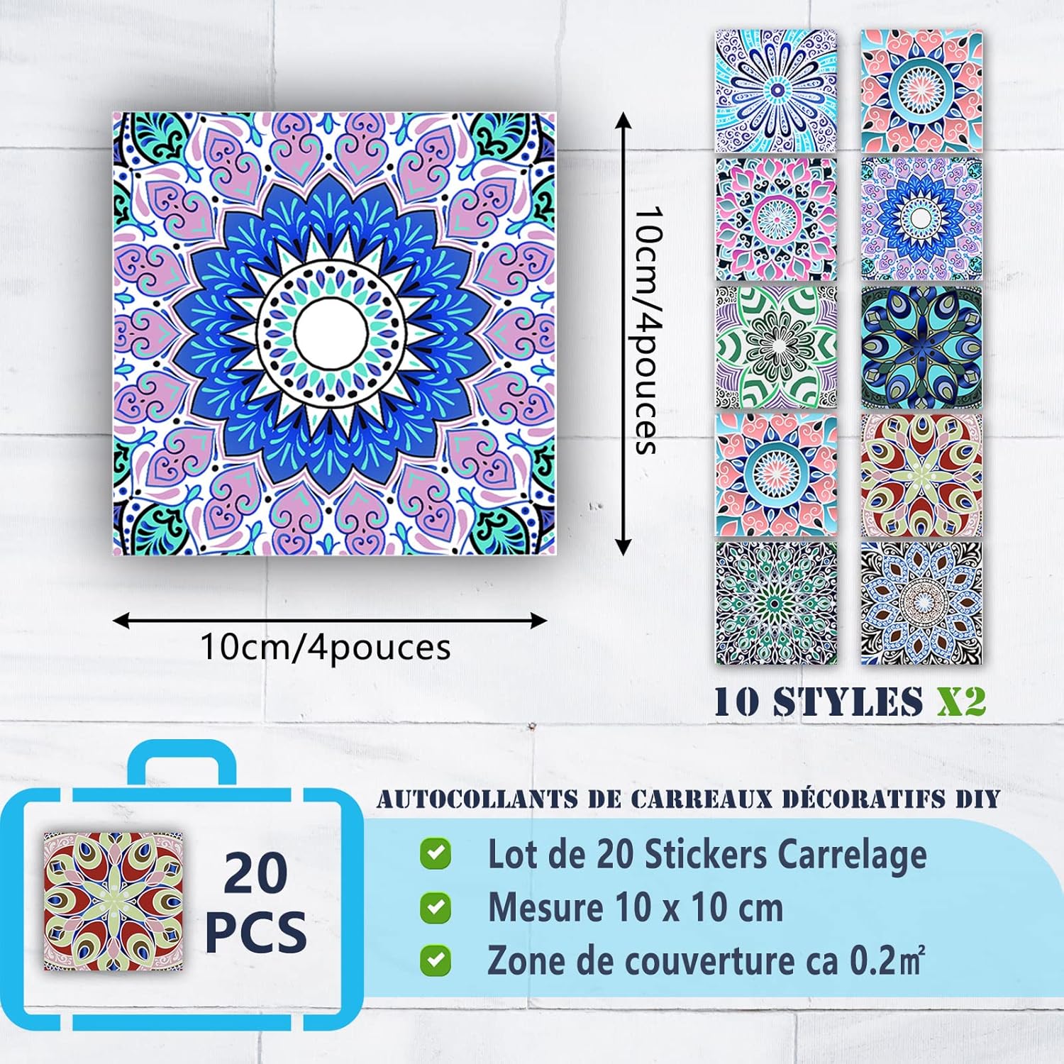 20 szt. wodoodpornych, samoprzylepnych naklejek z PVC na płytki do dekoracji ścian w łazience i kuchni, naklejki ścienne w stylu boho z mozaiką DIY do - 2