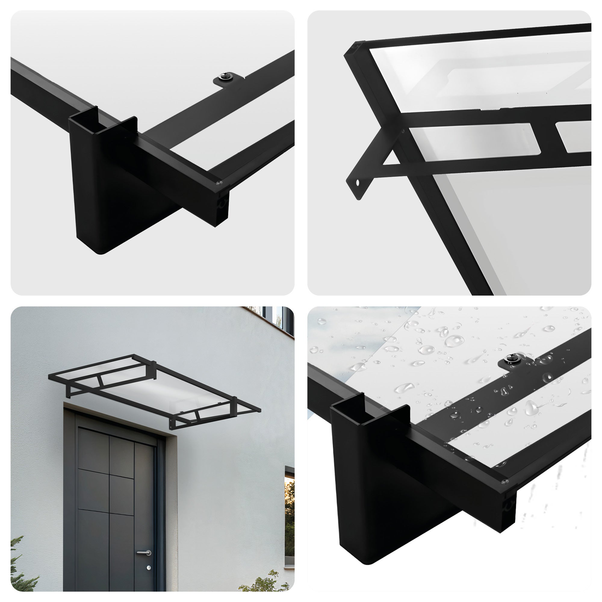 Wasabi - Marquise de Porta Exterior 120x100 cm AXIS – Policarbonato Sólido 2,7mm – Suportes de Ferro Preto – Instalação Fácil - 7