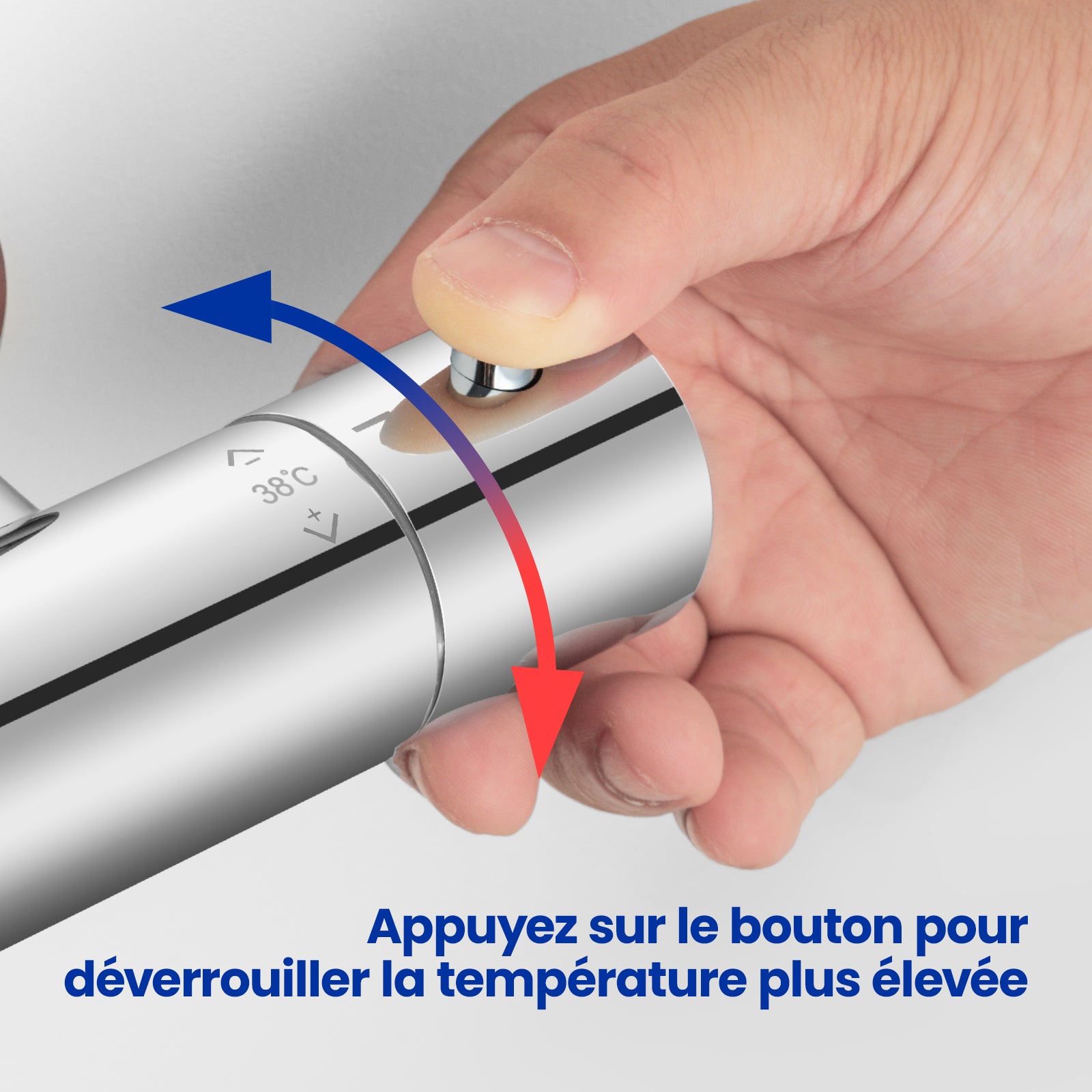 Mitigeur Thermostatique Douche Chromé,Murale Robinet Thermostatique Douche avec Bouton Sécurisé à 38°C Anti-brûlure ,Mitigeur Douche - 6