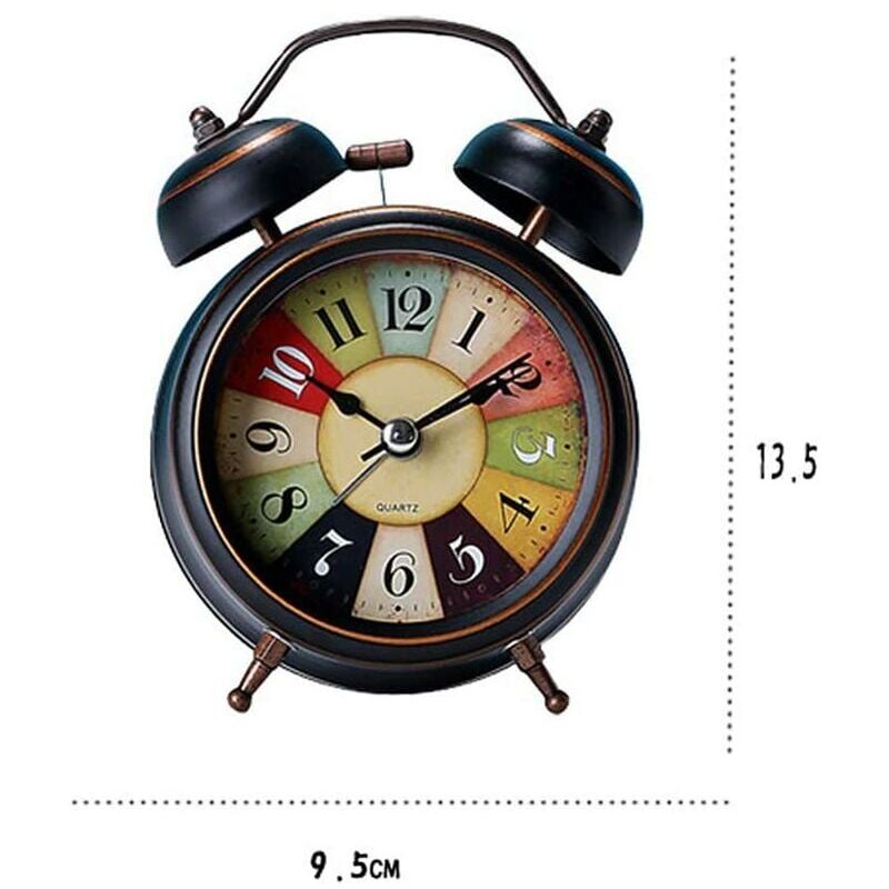 Sveglia Retrò A Doppia Campana 23 Cm – Orologio Vintage Analogico Con Luci Notturne, Marrone, Per Camera Da Letto