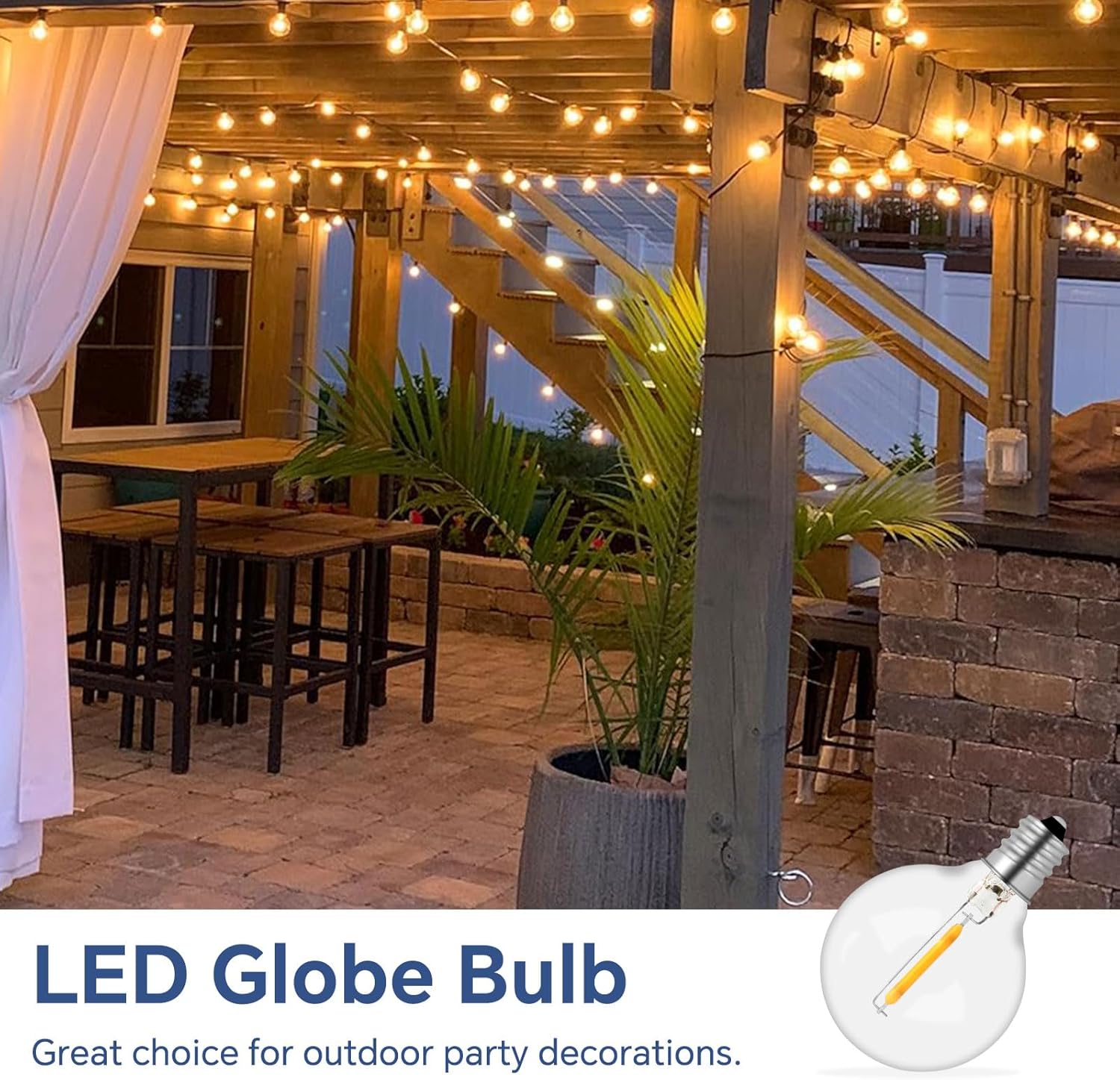 Confezione da 10 lampadine LED da esterno G40 1W, 220V, attacco a vite E12, luce bianca calda, adatte per feste, giardini e decorazioni per patio - 2