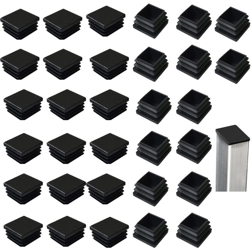 Zaślepki do profili kwadratowych 40x40 mm - 32 sztuki z czarnego plastiku, do mebli metalowych, krzeseł, stołów, kanap i innych produktów