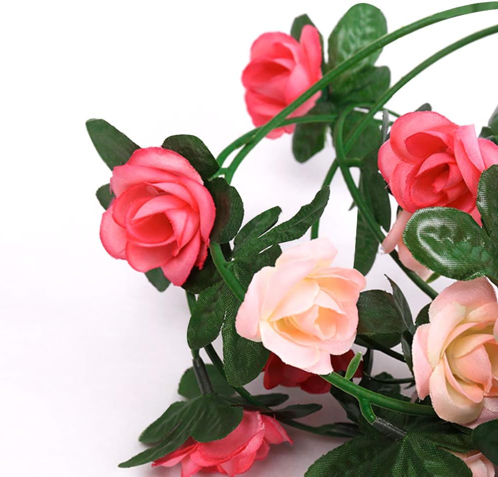 5 pcs 2.7 M artificielle faux rose guirlande vigne suspendus fleurs en soie guirlande de fleurs artificielles avec des feuilles de lierre vert (rose) - 4