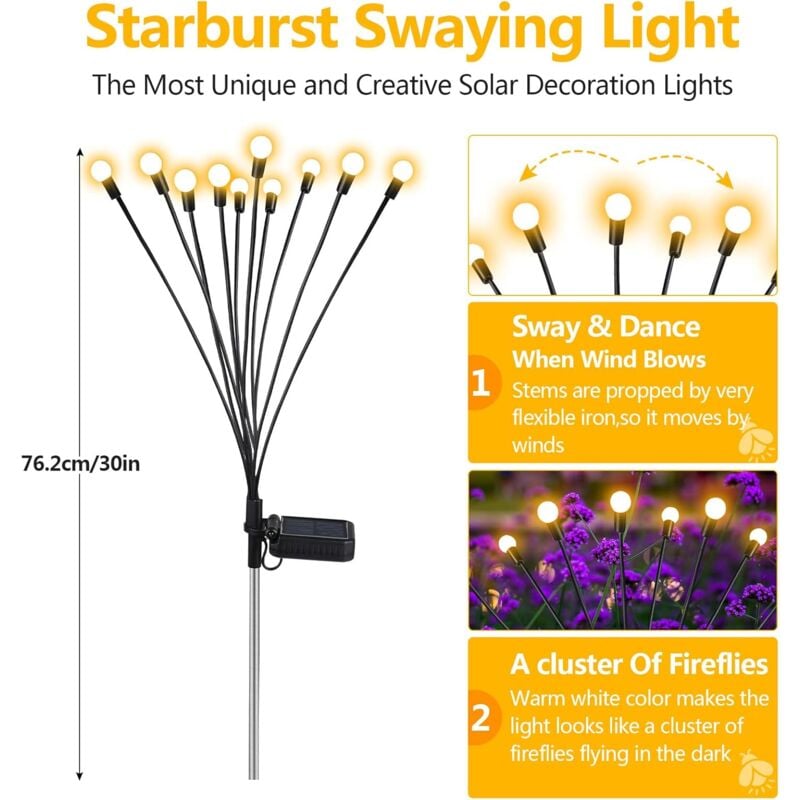 Lampes solaires d'extérieur, 2 pièces, 10 LED, décoration de jardin, indice d'étanchéité IP65, [Classe énergétique C] - 3