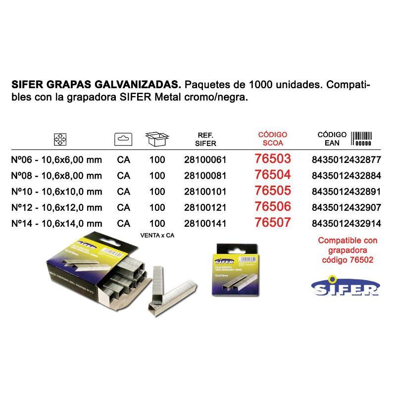 Grapas Galvanizadas Sifer Nº 8 - 10.6x8mm, Caja 1000 Unidades, Para Fijación, Construcción, Bricolaje, Resistentes A La Corrosión
