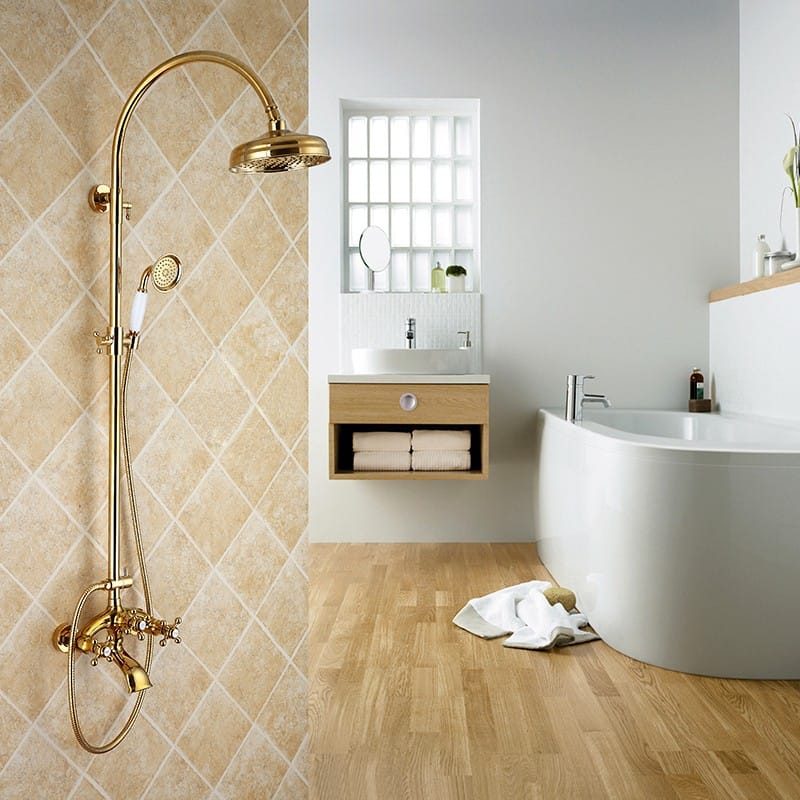 Set Miscelatore Lavabo Alto E Bidet Con Incasso Doccia Oro Spazzolato Fusion