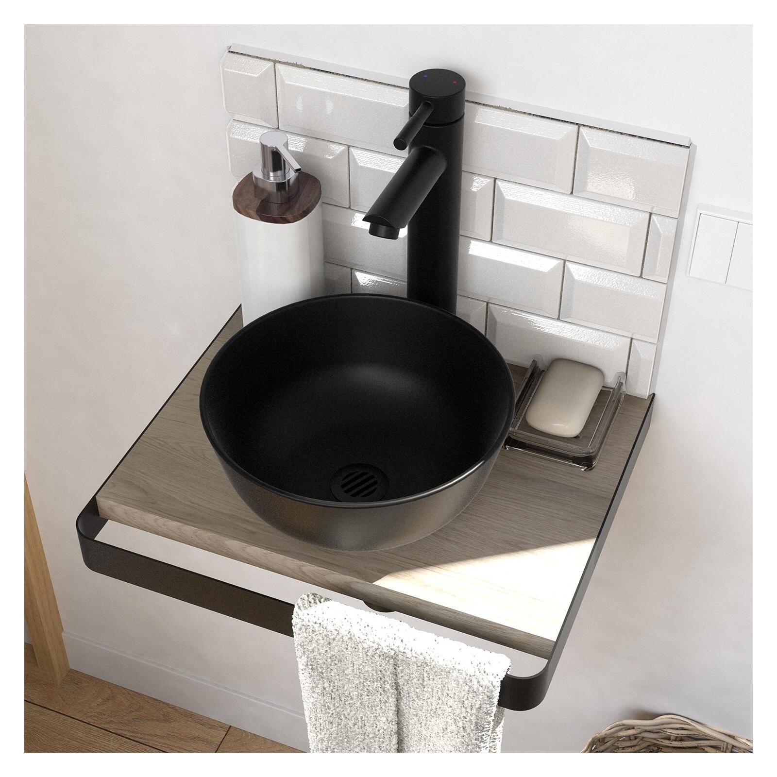 Meuble lave-mains SOHO avec porte serviette et vasque noire - 5