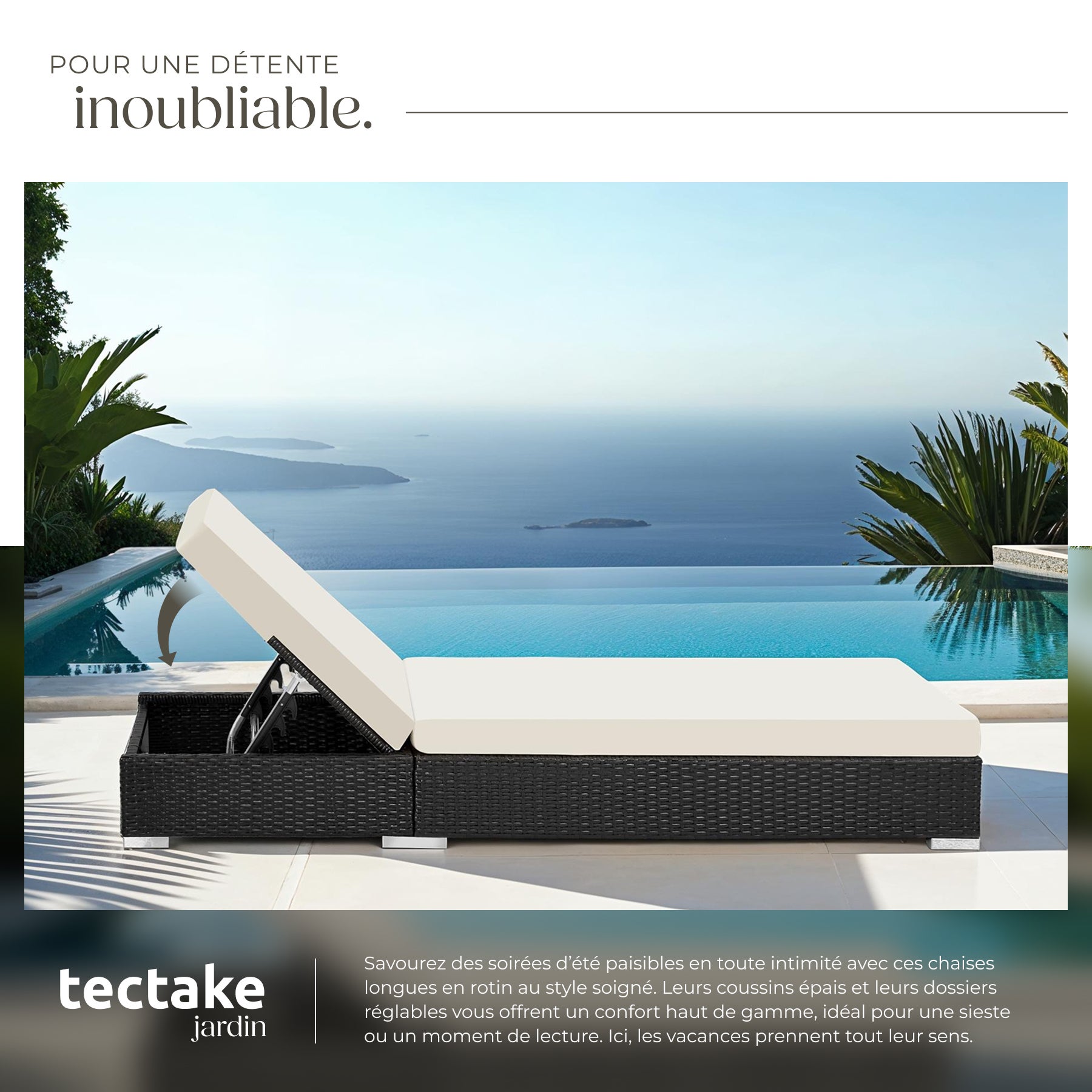 TECTAKE 2 espreguiçadeiras de rattan de alumínio Resistente às intempéries - 4