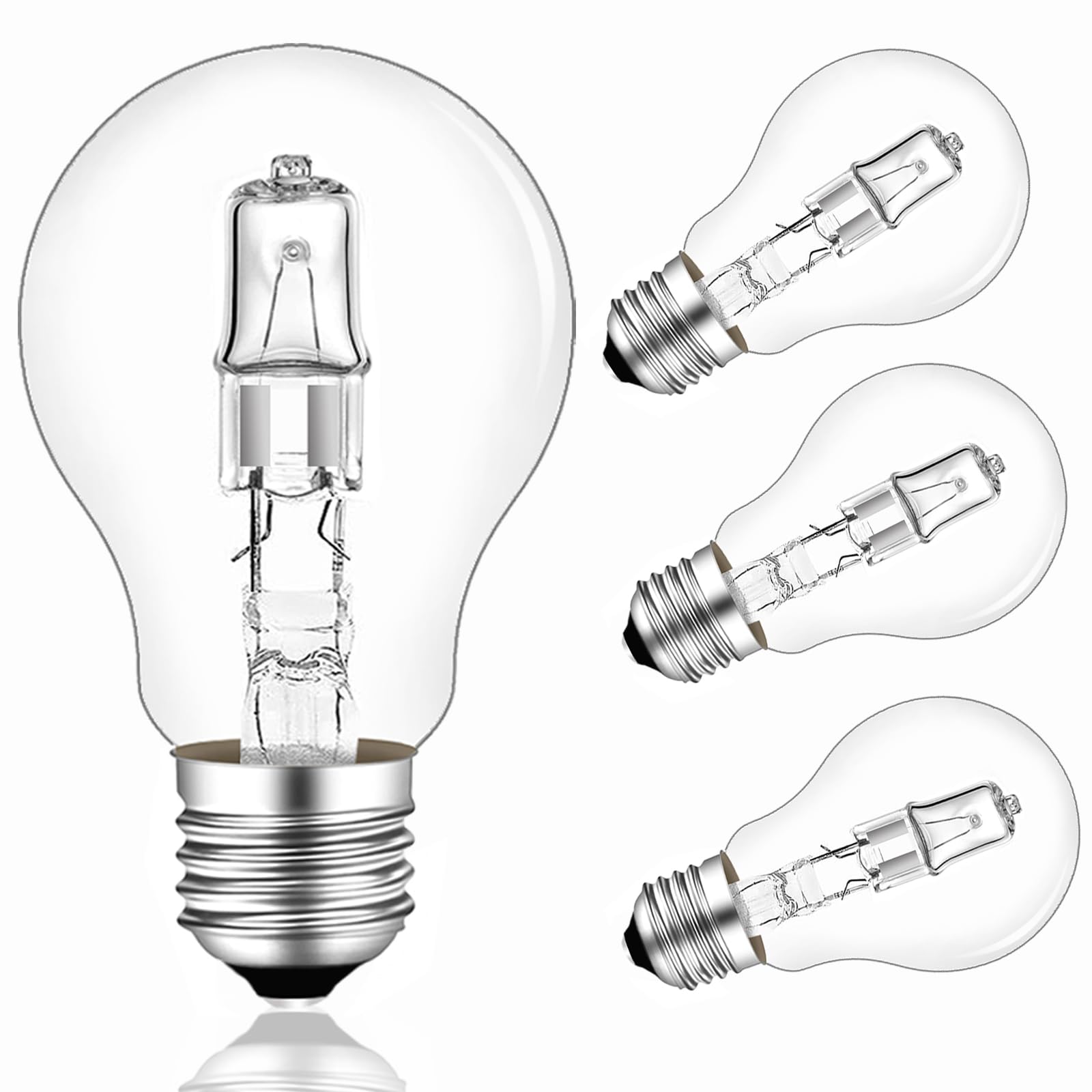 E27 42W Ściemnialna, Żarówka Kula A55 Biała Ciepła 2700K, Żarówka z Gwintem E27 Transparentna do Żyrandola, Lampy Stołowej, Kinkietu, Zestaw 4 szt.