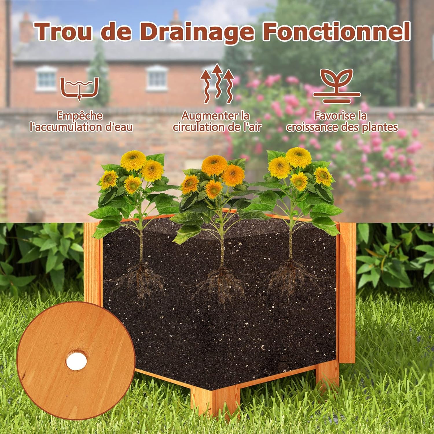 Jardinière avec Treillis 180 CM en Bois, avec Trou de Drainage pour Plantes Grimpantes, Fleurs, Jardinière pour Cour, Jardin, Balcon - 7