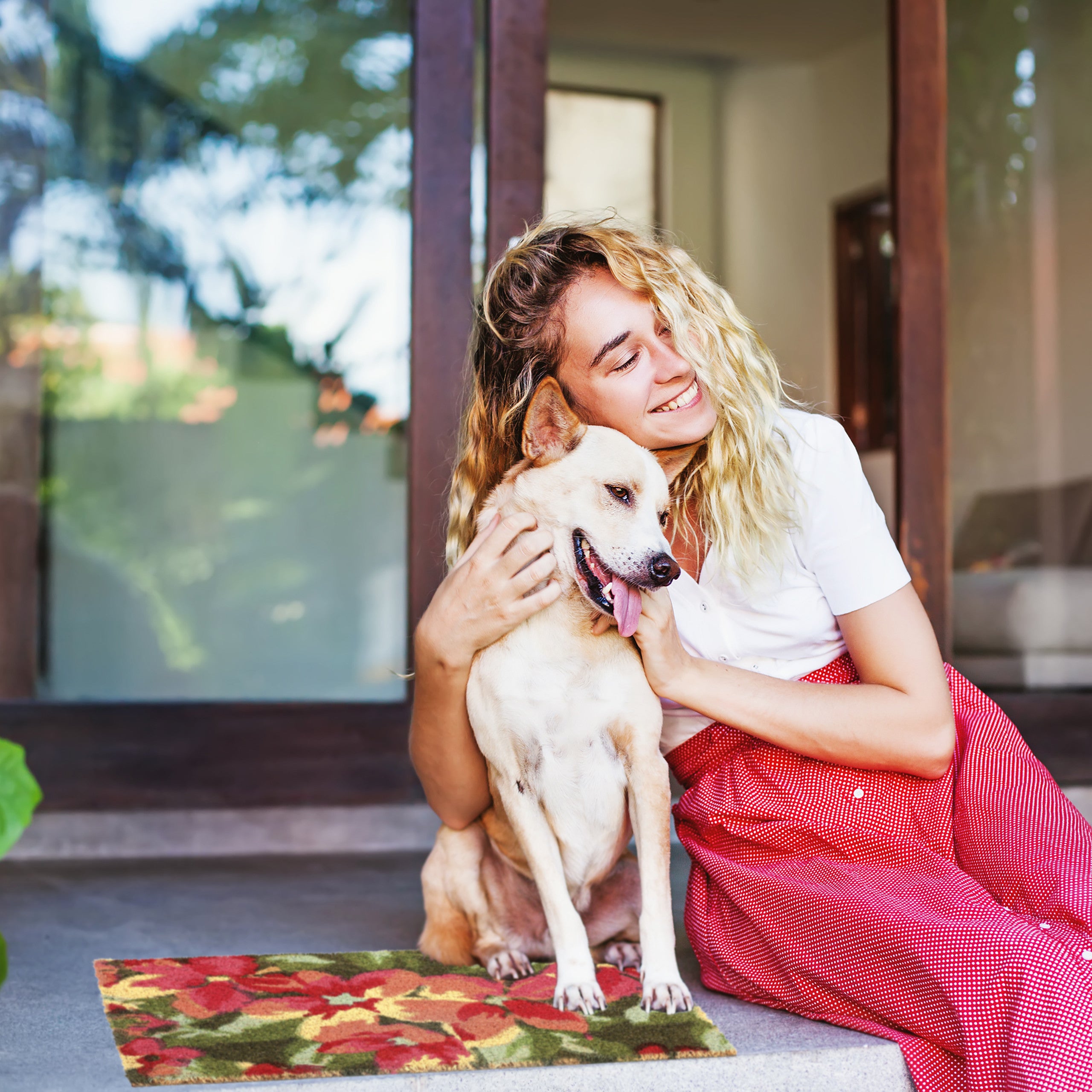 Paillasson coco, tapis de porte motif de fleurs, 40 x 60 cm, résistant aux intempéries, antidérapant, coloré, Relaxdays - 3