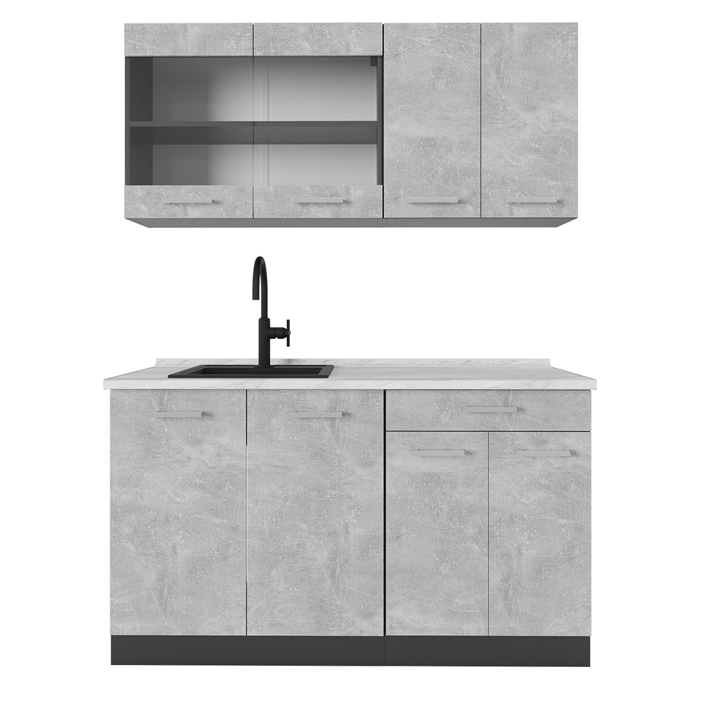 Vicco Pojedyncza kuchnia R-Line, Beton/antracyt, 140 cm , BP Marmur