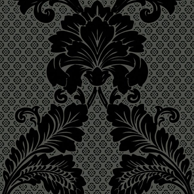 Carta da parati damascata con foglie Carta da parati barocca nera