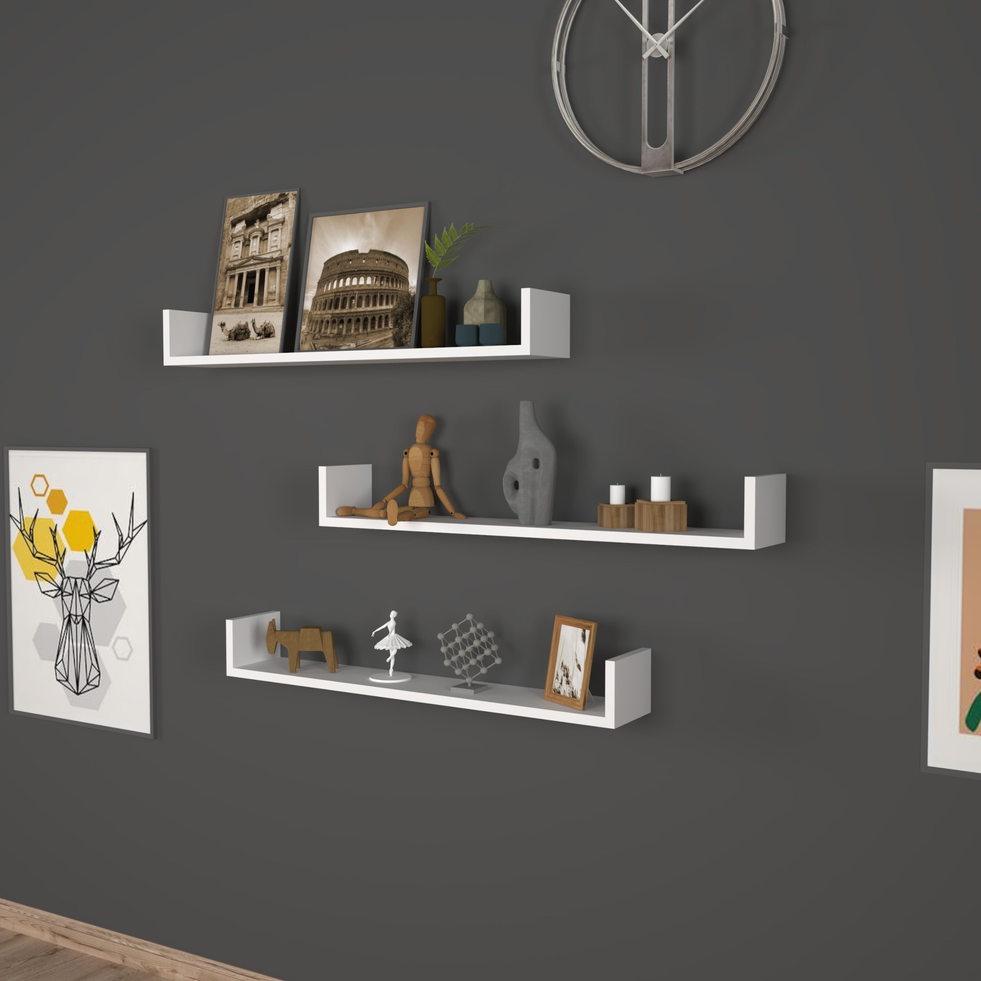 Lot de 3 étagères murales Höganäs 12 x 90 x 15 cm blanc [en.casa] - 2
