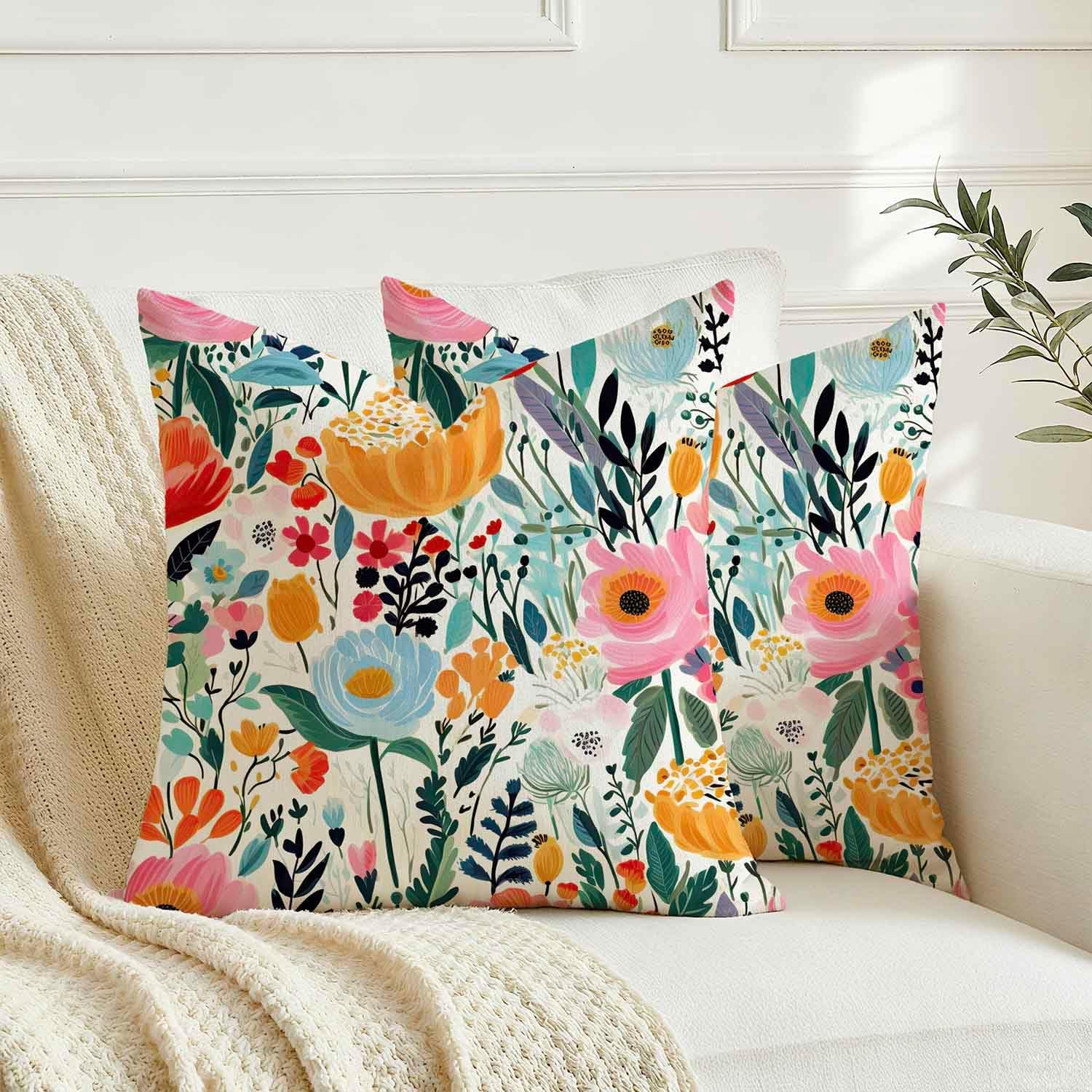 Housse Coussin 45x45 Florale Aquarelle Bleu Housses de Coussin Printemps Décoratif Été Extérieur Taie Oreiller de Canapé, Lot de 2 - 2