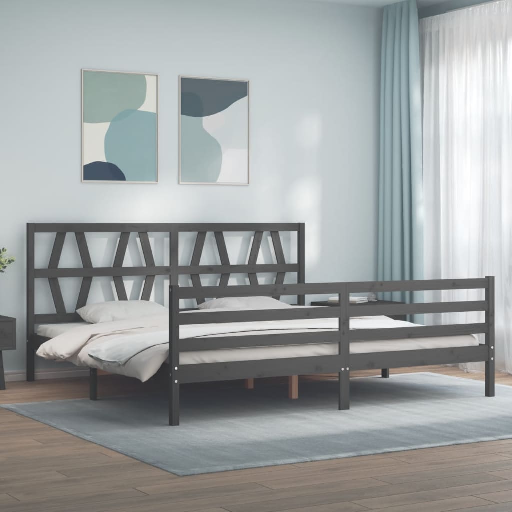 Łóżko Drewniane Szare Rama Łóżka Ze Stelażem Drewniana Łóżko Do Sypialni Pokoju 200x200 cm