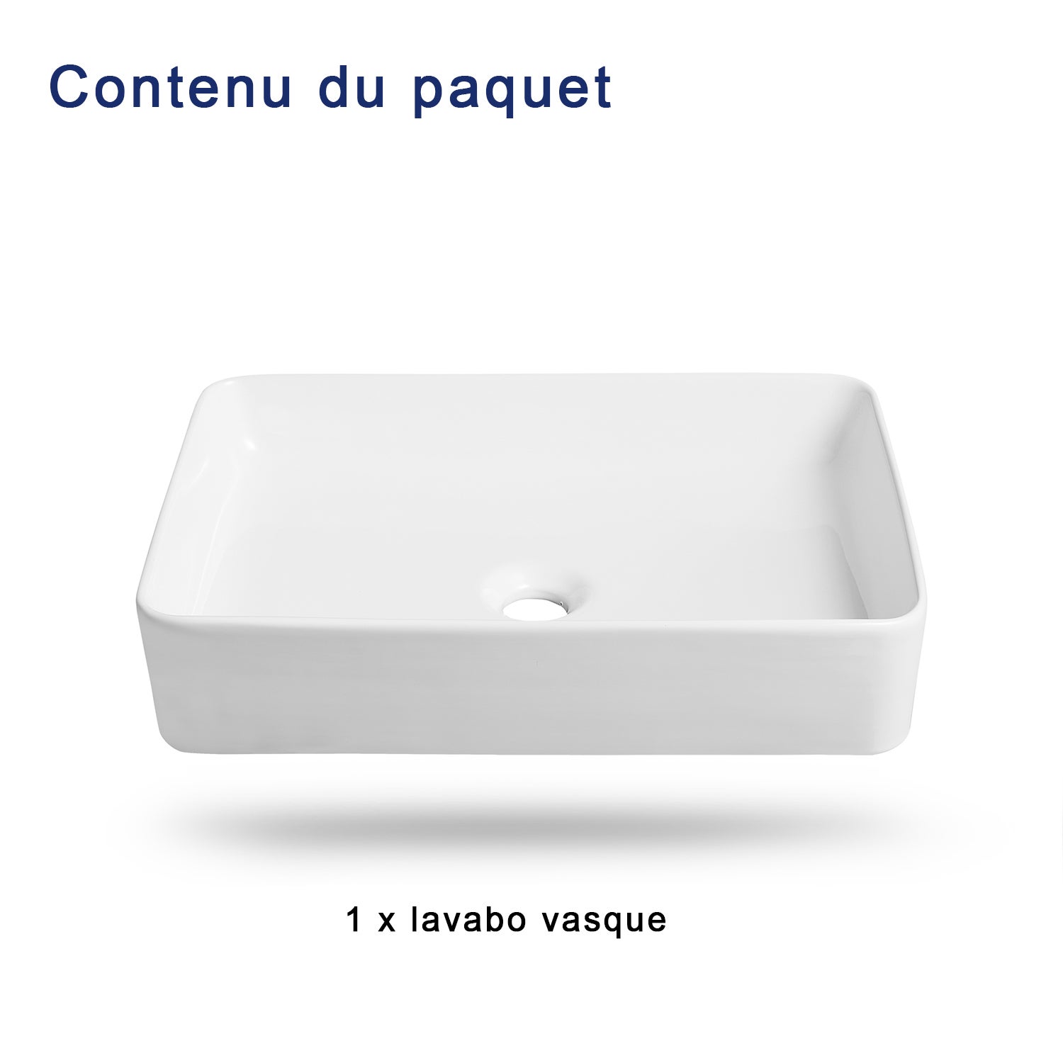 Vasque à poser rectangulaire en céramique blanche 50,5 x 34 x 11 cm – Pour salle de bain – DeerValley - 6
