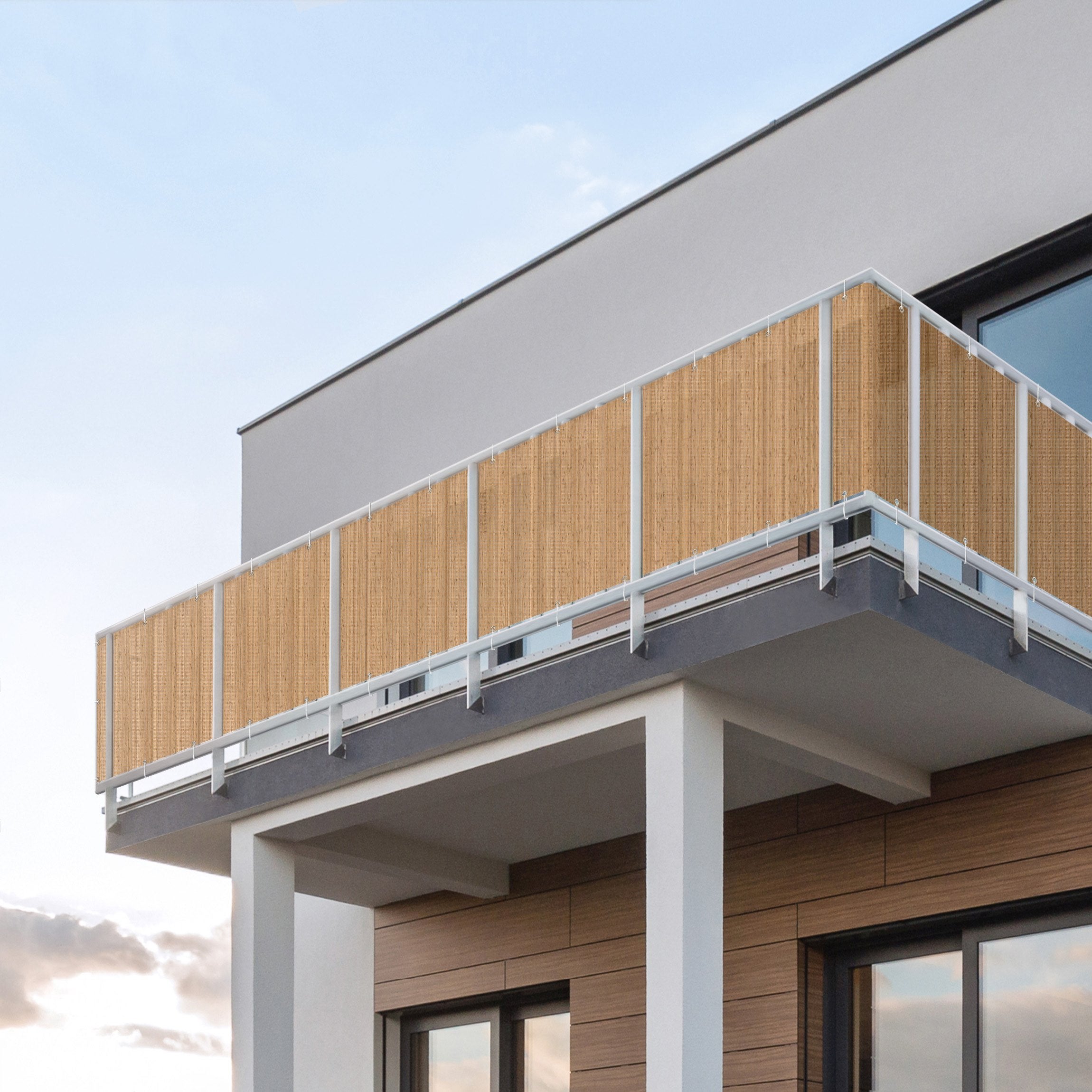 Brise vue brise vent balcon appartement jardin marron H.1,2 x L.6 M avec attaches résistant aux intempéries 270 g/m² mesh 1019 - 3
