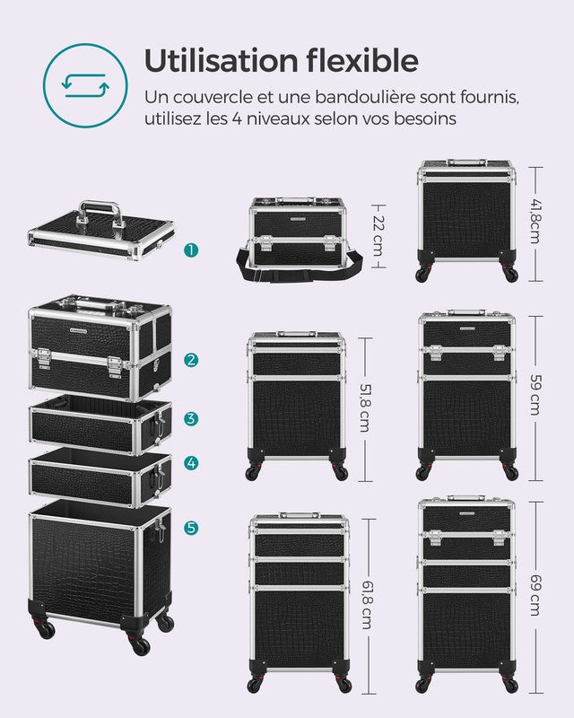 Valise à maquillage Mallette de maquillage Trolley à maquillage bijoux et cosmétique Beauty case Grande taille - 6
