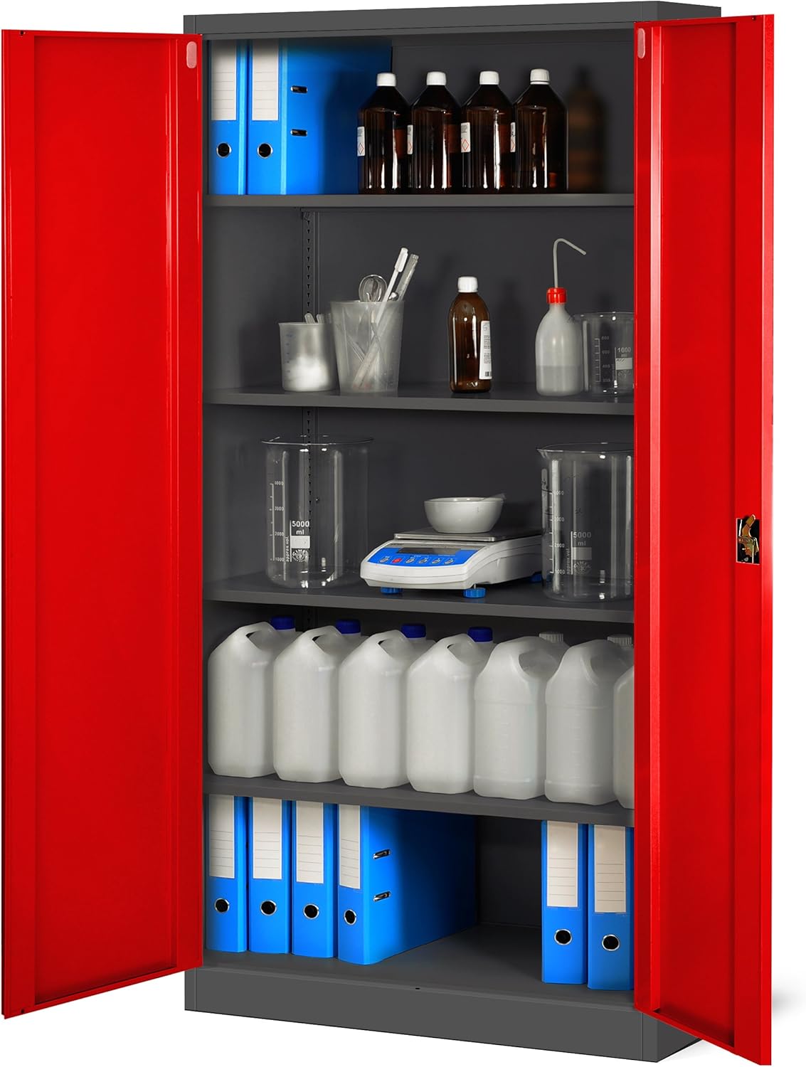 Set de 2 Armoire de Bureau de Rangement Métallique 4 étagères réglables 185 cm x 90 cm x 40 cm Anthracite-Rouge - 7
