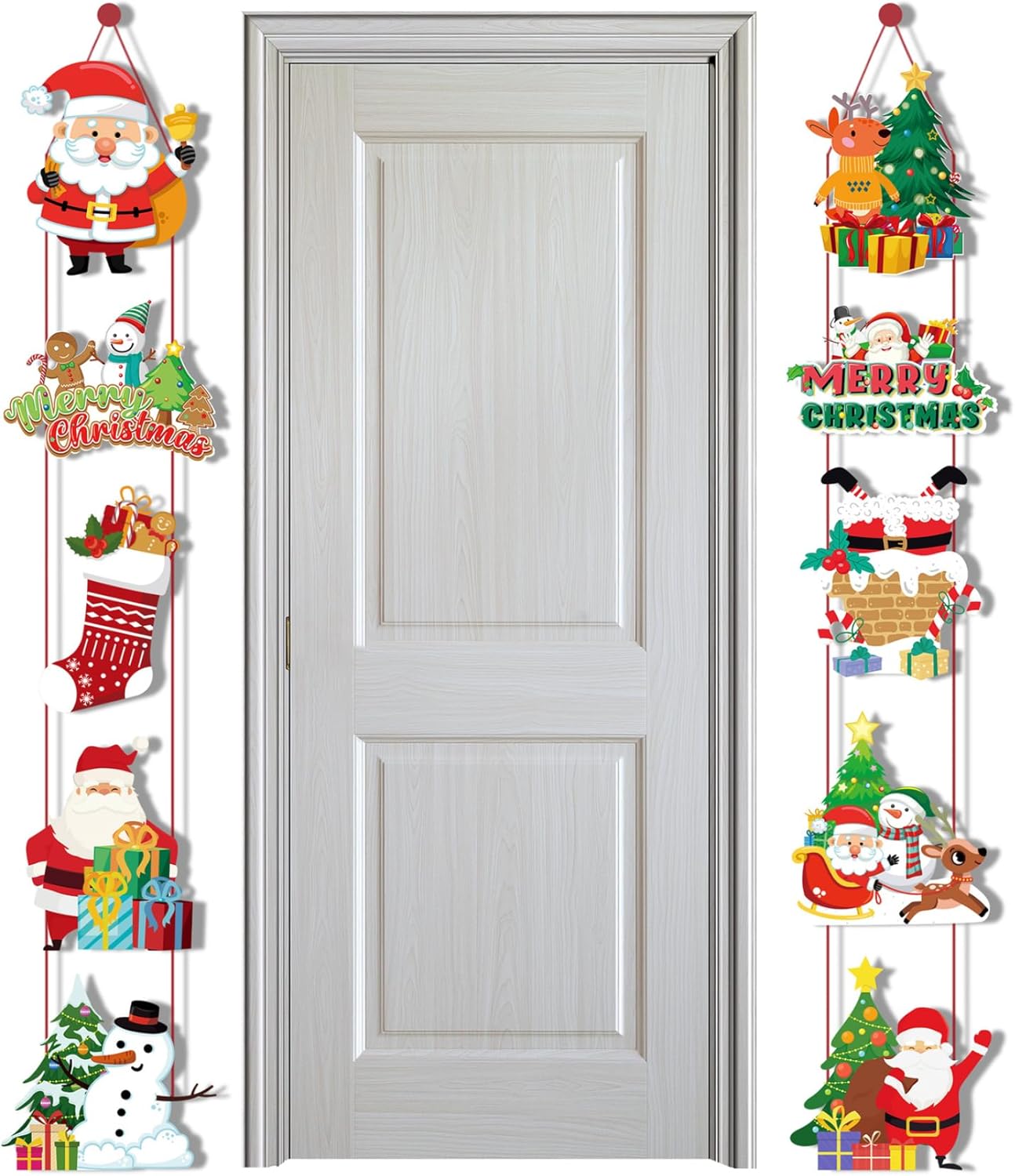 conjunto (estilo 2) Faixa de Feliz Natal com 10 cartões para pendurar na porta, decorações de varanda de Natal com Papai Noel e imagens de neve - 4