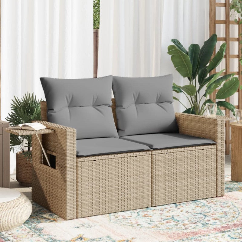 Sofa ogrodowa z poduszkami, 2-osobowa, beż, polirattan vidaXL