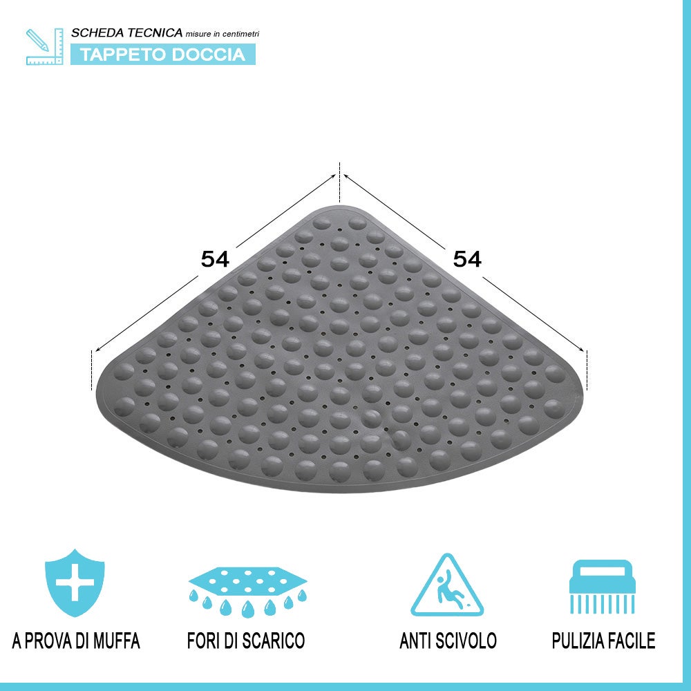 Tappetino da doccia angolare antiscivolo, 54 x 54 cm, in PVC
