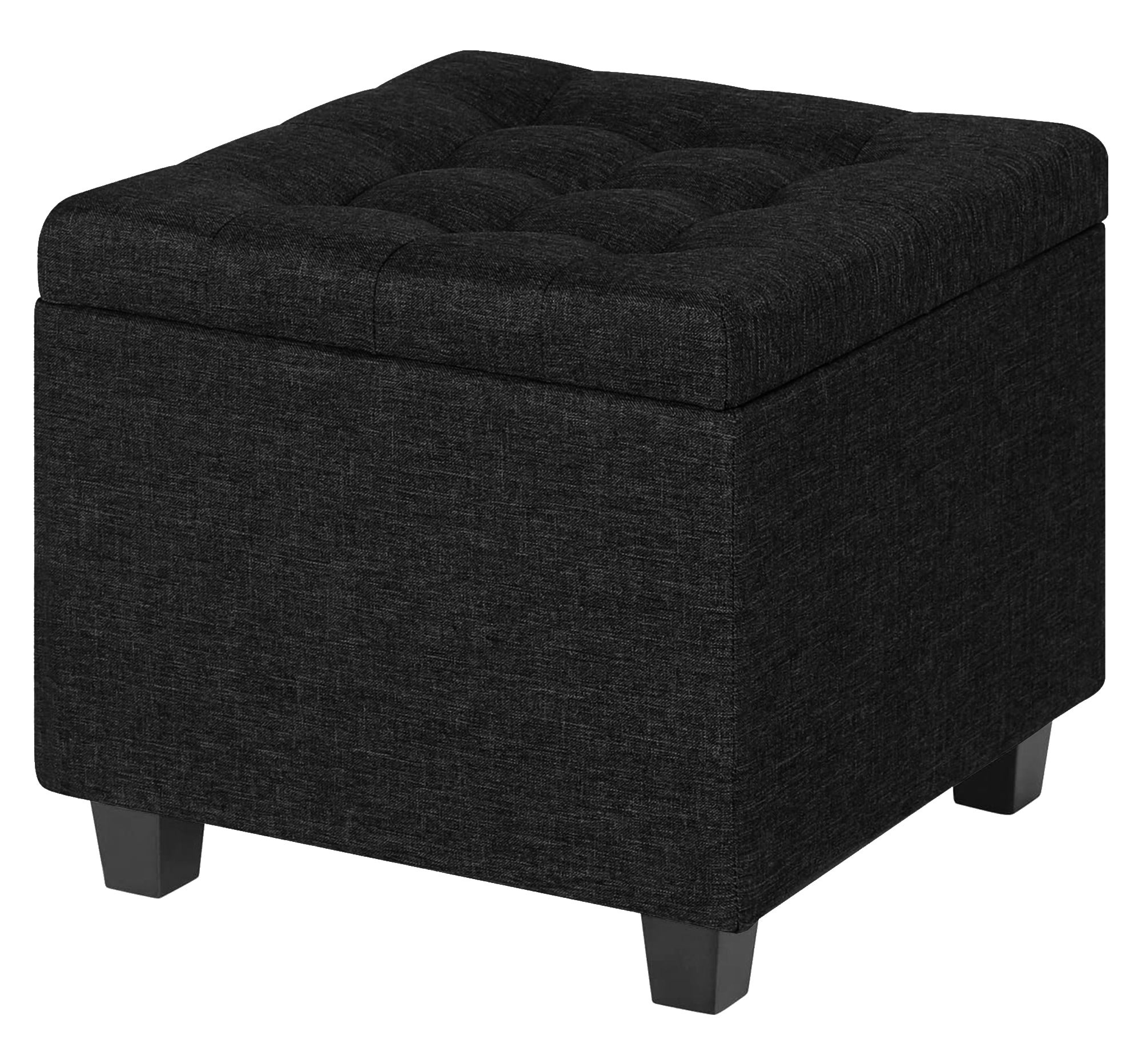 Pouf Poggiapiedi Cubico XXL Con Contenitore Integrato Cubo Imbottito Lino 45cm Piedini Legno Panca Moderna Cassapanca Nero 92451945