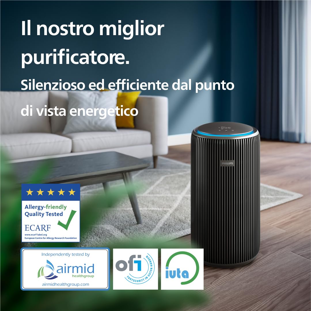Purificatore d'aria Philips Serie 4200, HEPA NanoProtect + doppio filtro ai carboni attivi, CADR 600m³/h per 156m², ultra-silenzioso, intelligente e - 2