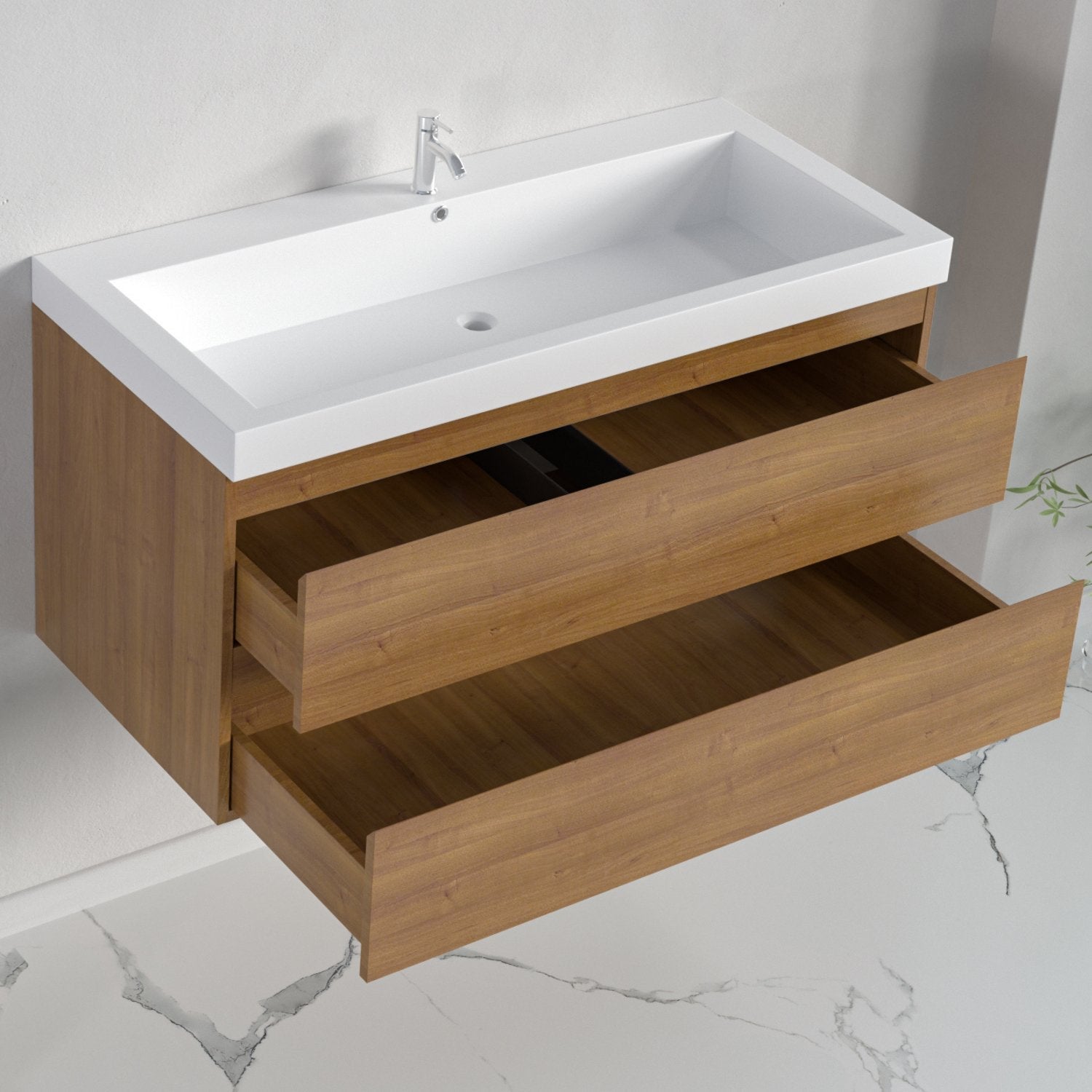 Mobili da bagno sospeso con lavabo 100 cm con colonna rovere dorato - LOMAZOO Avalon - 3