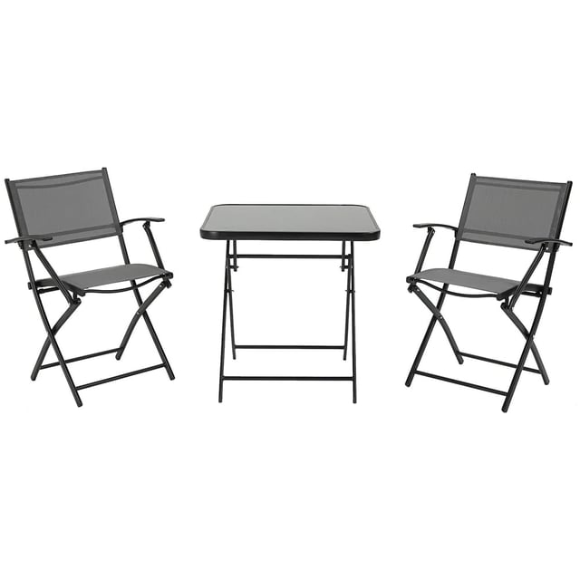 Gruppo di sedili per 2 persone balcone pieghevole set 1 tavolo+2 sedie set mobili da giardino rete metallica nero+grigio