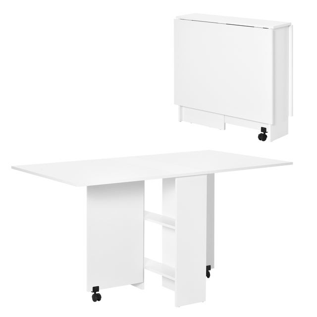 Mesa de Comedor Plegable HOMCOM Melamina de Madera Blanco 75x140x74 cm