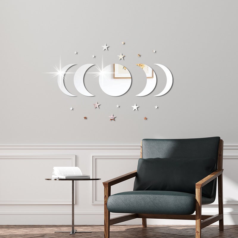 Lot De 6 Autocollants Miroir étoiles Et Lune - Décoration Murale Amovible Et Brillante Pour Chambre