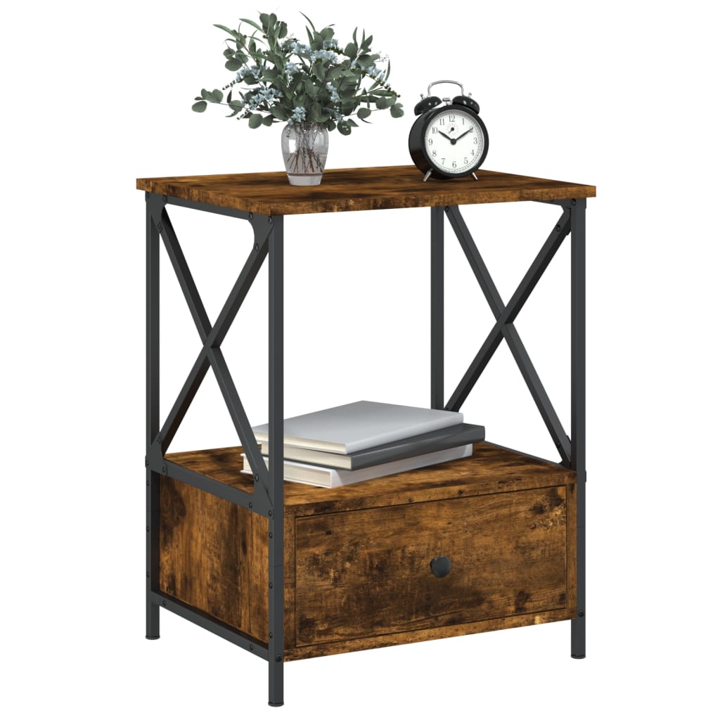 Table de chevet chêne fumé 50x41x65 cm bois d'ingénierie - 2