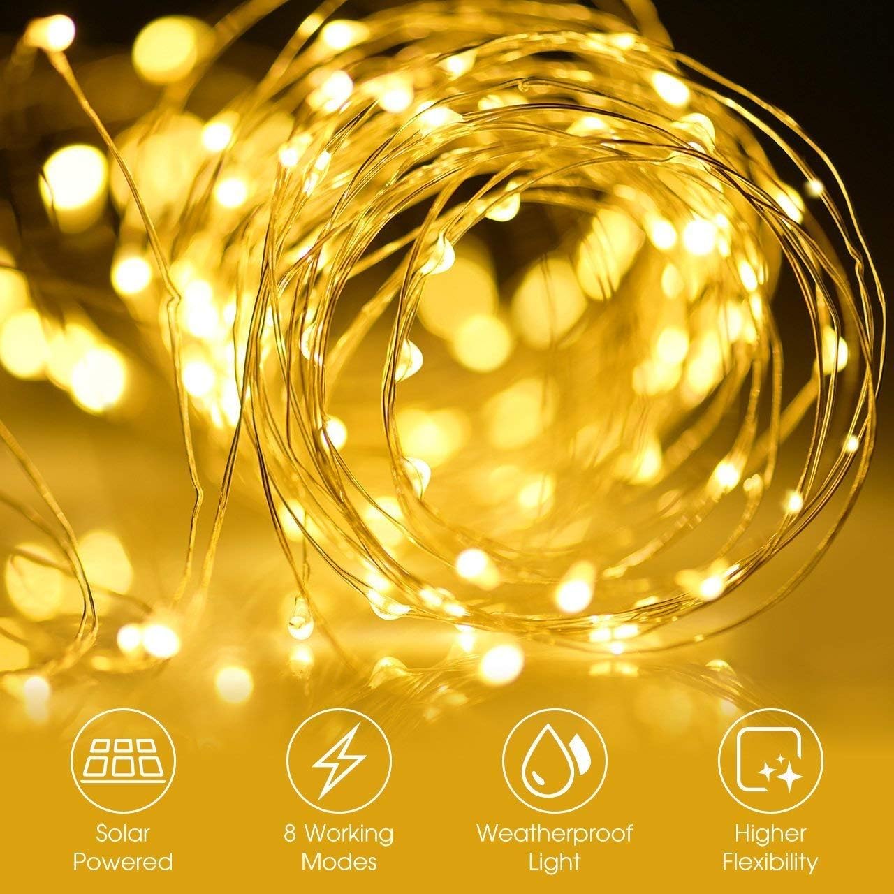 Guirlande Lumineuse Solaire 22m - 150 LED Blanc Chaud - IP65 étanche - 8 Modes - Idéale Jardin, Terrasse, Fêtes - 4