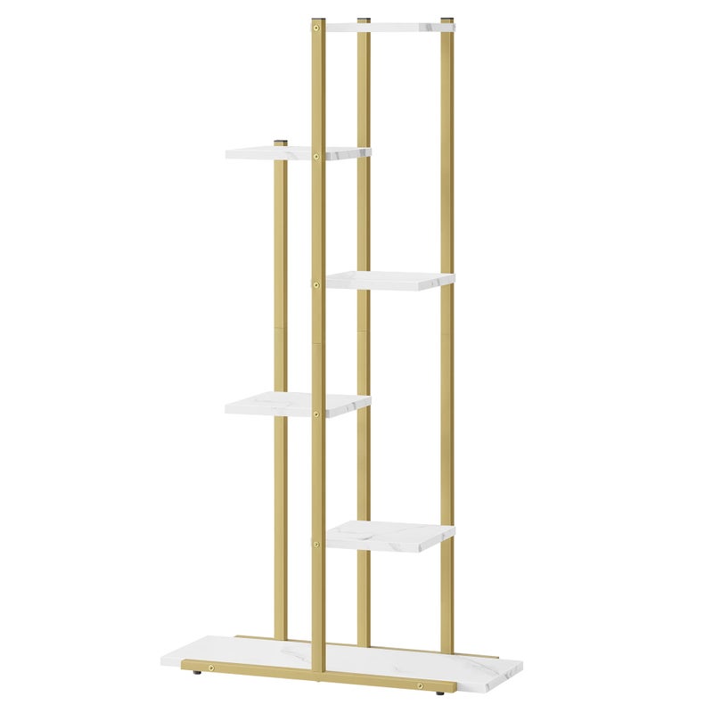 Regał kwietnik 6 półek, - marmur / nogi złote