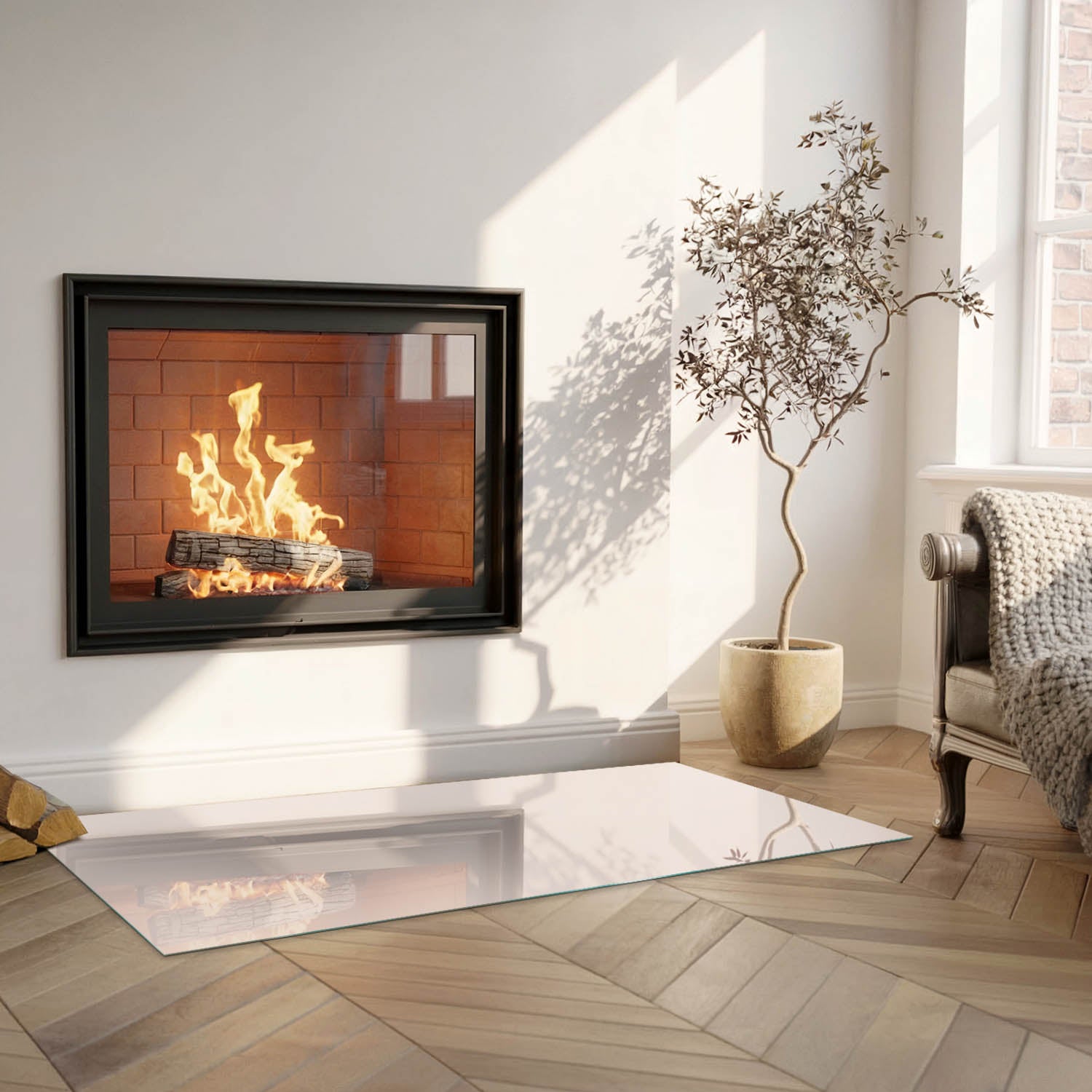 Szkło hartowane na podłogę pod kominek - 125x50 cm - Kolor Bladoróżowy - TULUP - 5