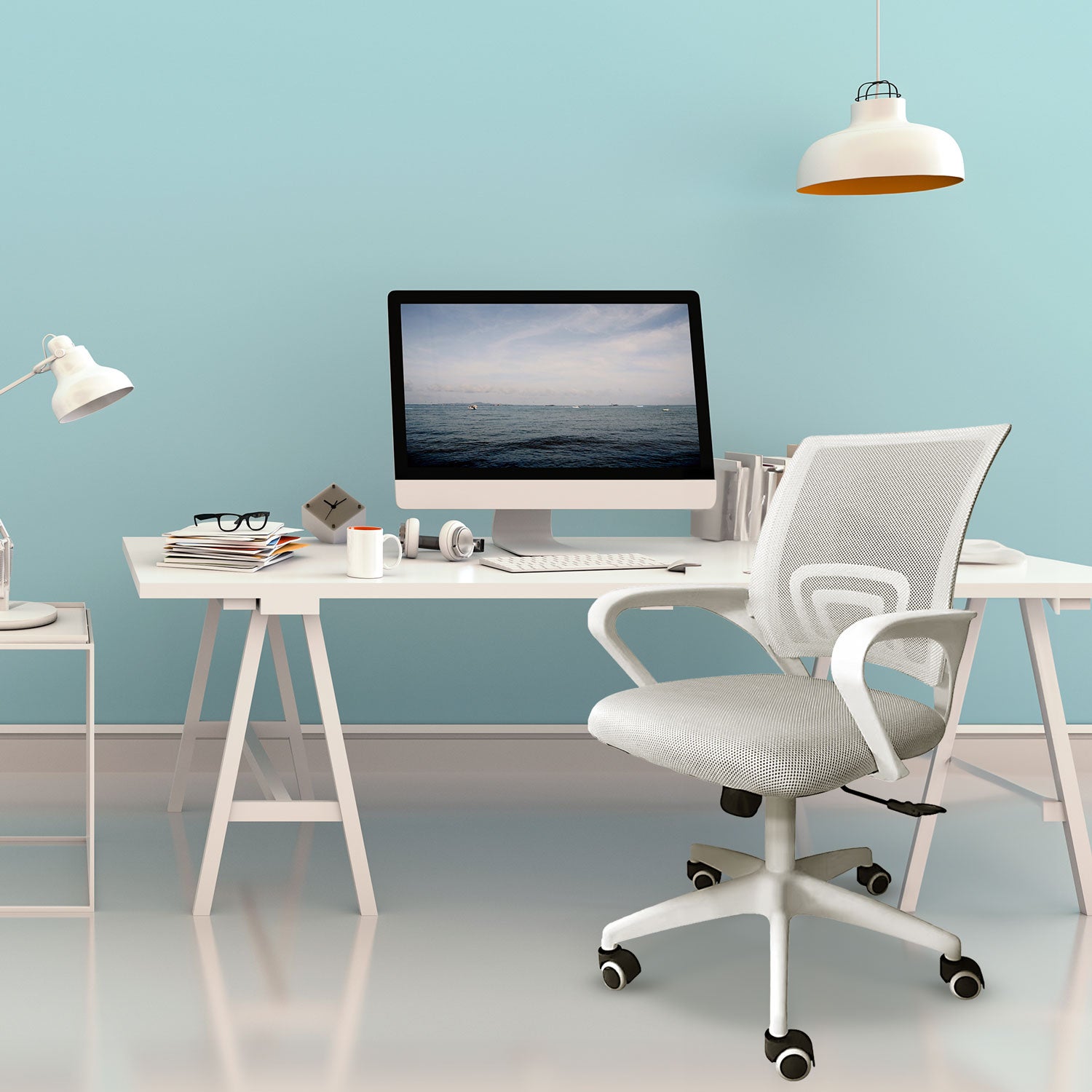 Lara - Sedia da ufficio ergonomica ad altezza regolabile con ruote girevoli - colore bianco e grigio - 6