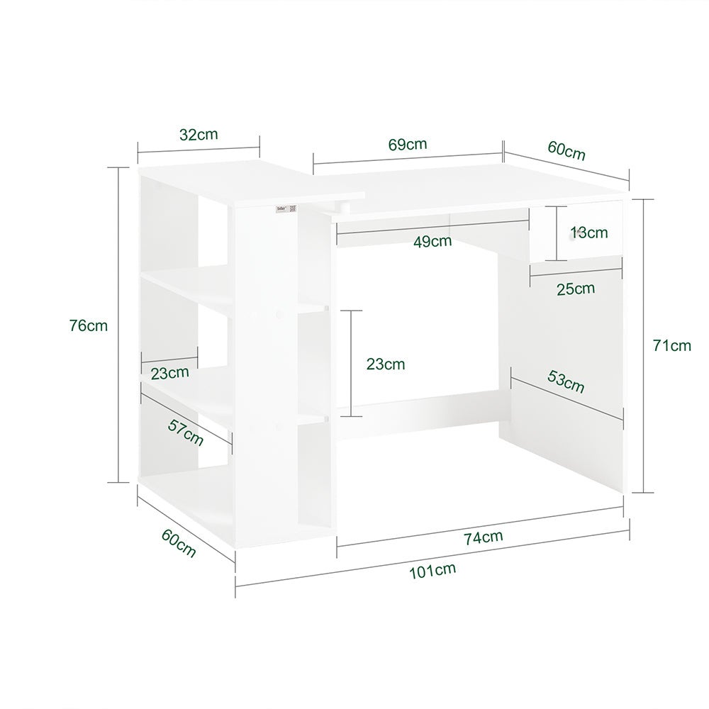 SoBuy FWT35-W Table Bureau Informatique Plan de Travail avec 3 étagères et 1 tiroir - Blanc - 3